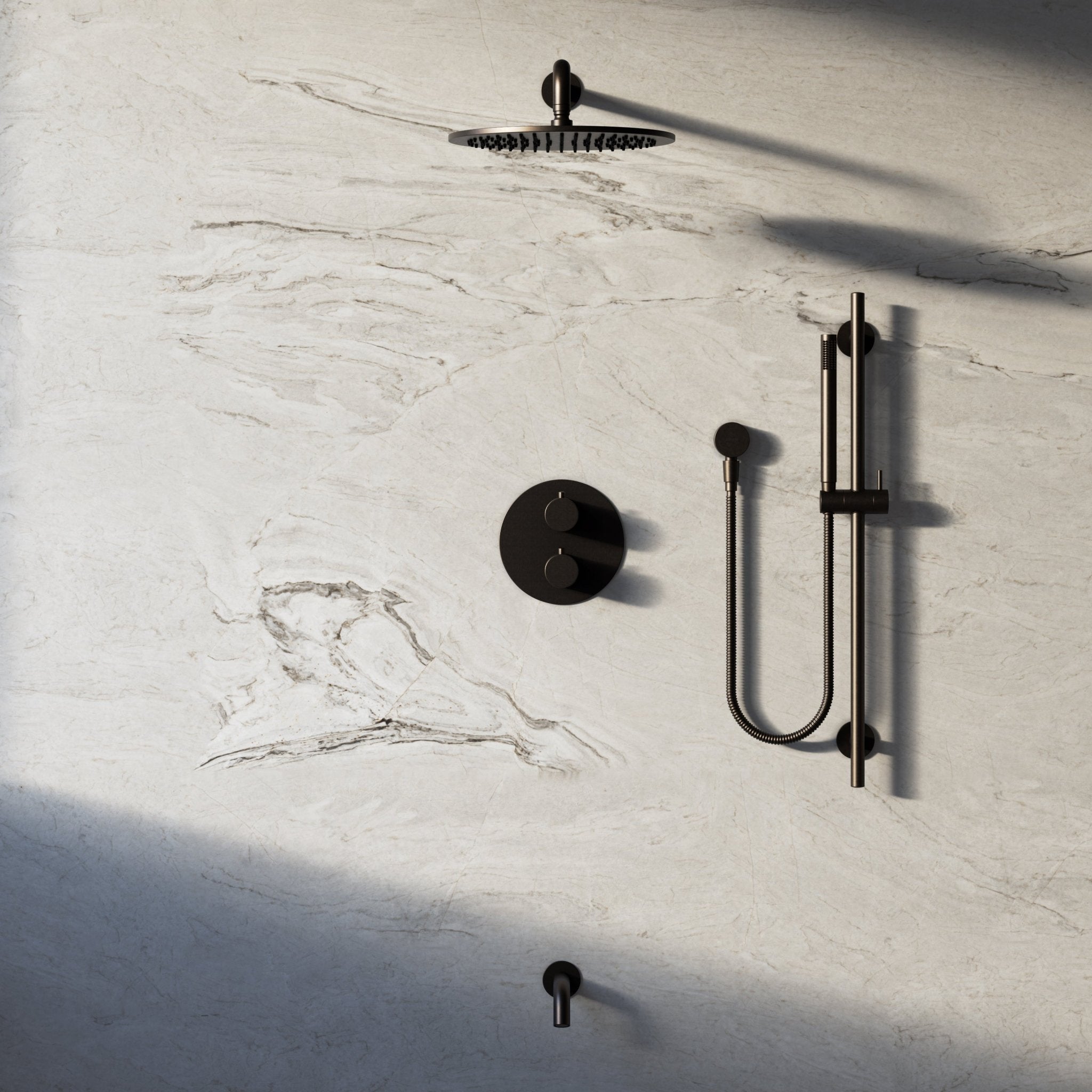 Image of Origin 3-Way Thermostatic Shower Set – Overhead, Slide Rail Hand Shower & Short Spout - Cavari