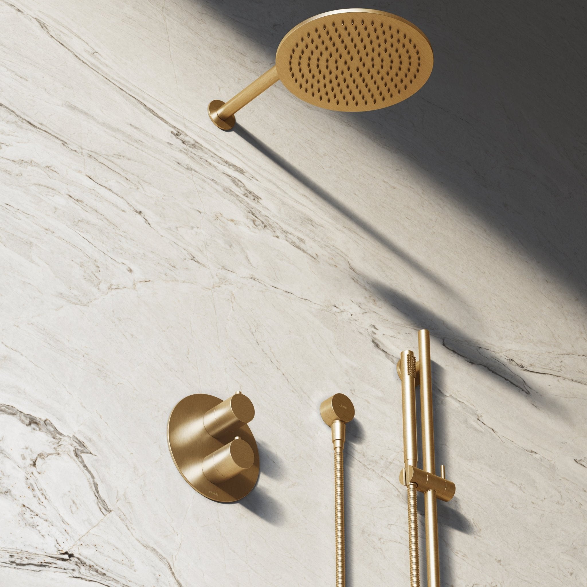 Image of Origin 3-Way Thermostatic Shower Set – Overhead, Slide Rail Hand Shower & Short Spout - Cavari