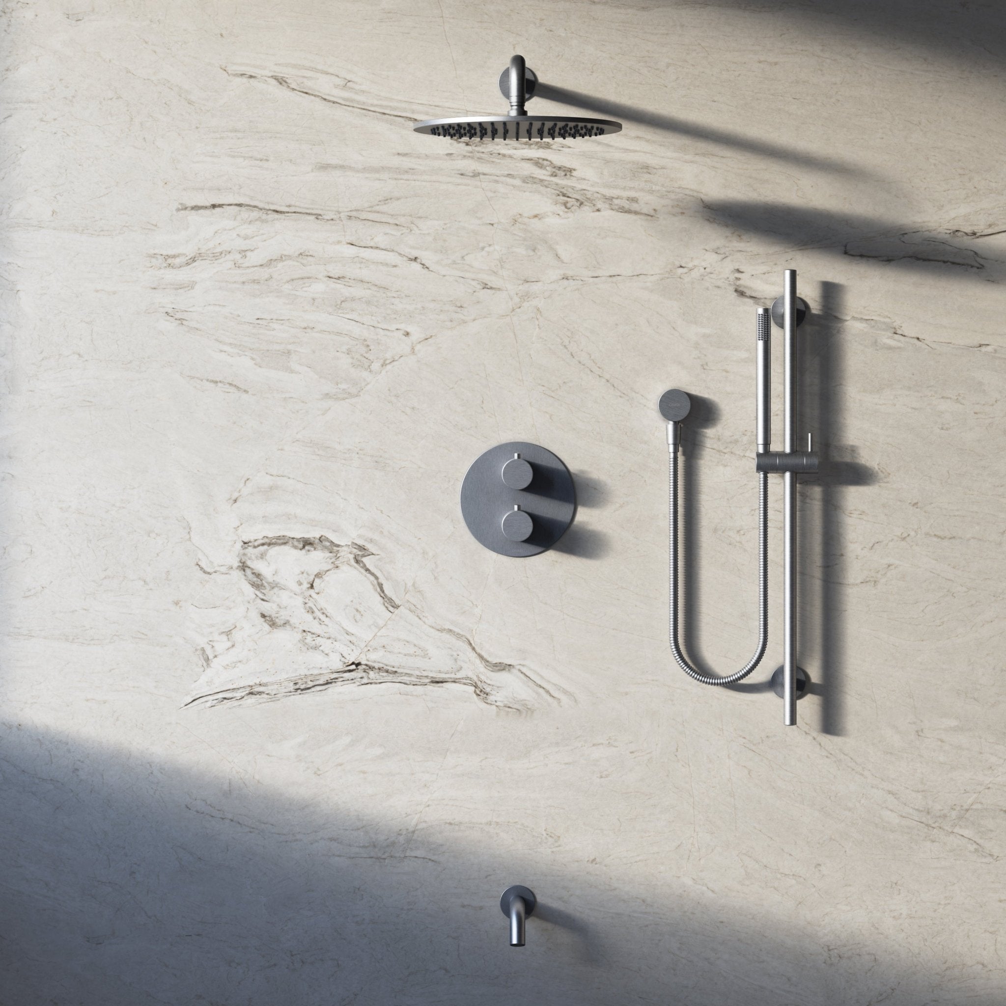 Image of Origin 3-Way Thermostatic Shower Set – Overhead, Slide Rail Hand Shower & Short Spout - Cavari