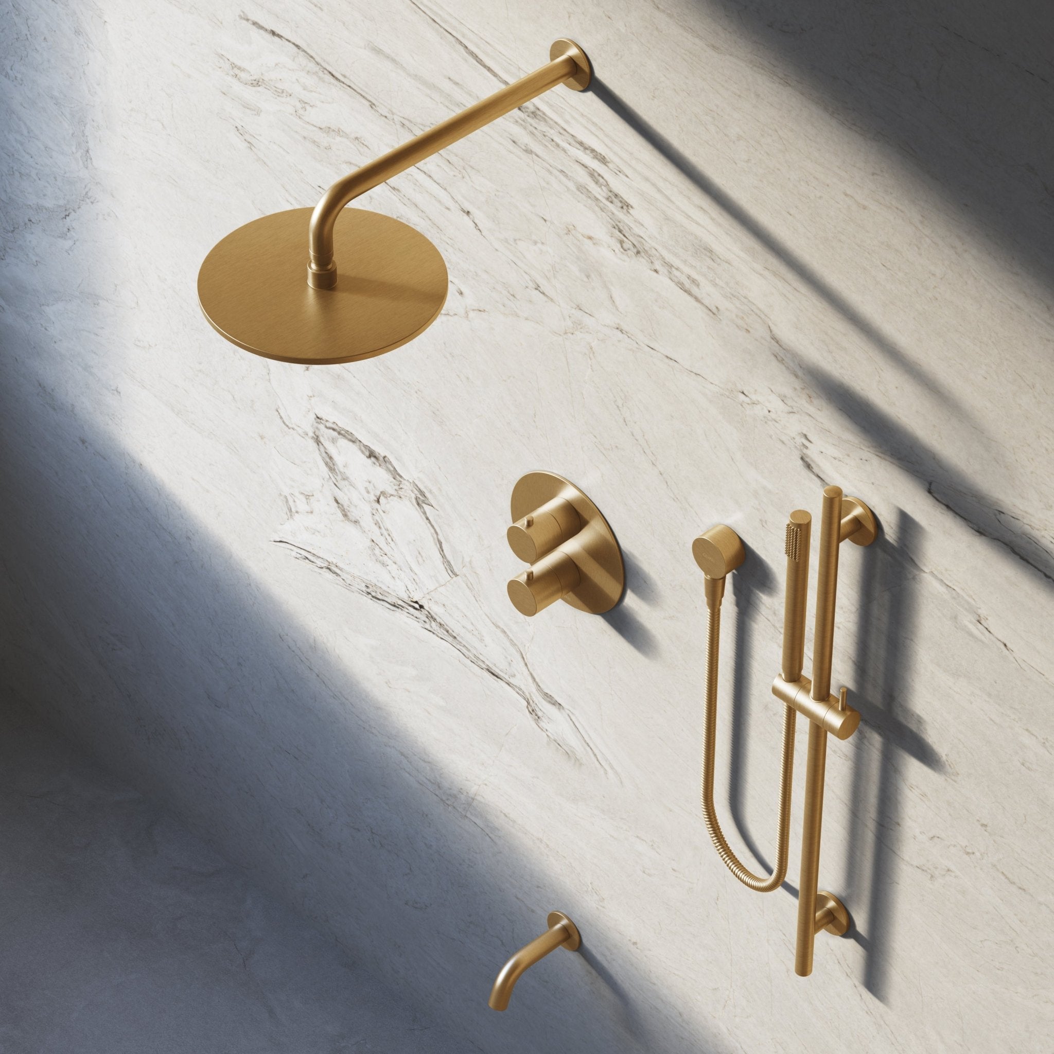 Image of Origin 3-Way Thermostatic Shower Set – Overhead, Slide Rail Hand Shower & Short Spout - Cavari