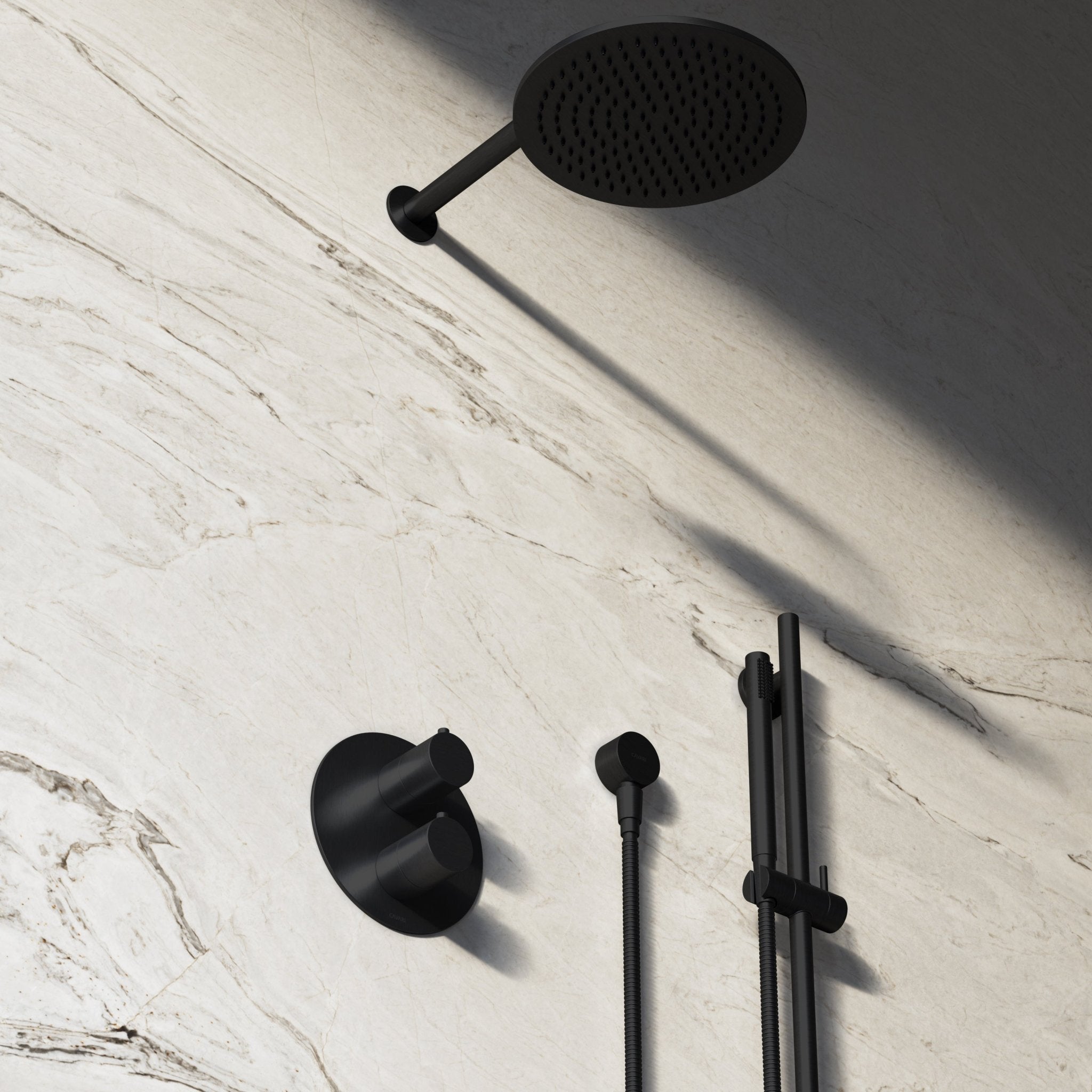 Image of Origin 3-Way Thermostatic Shower Set – Overhead, Slide Rail Hand Shower & Short Spout - Cavari