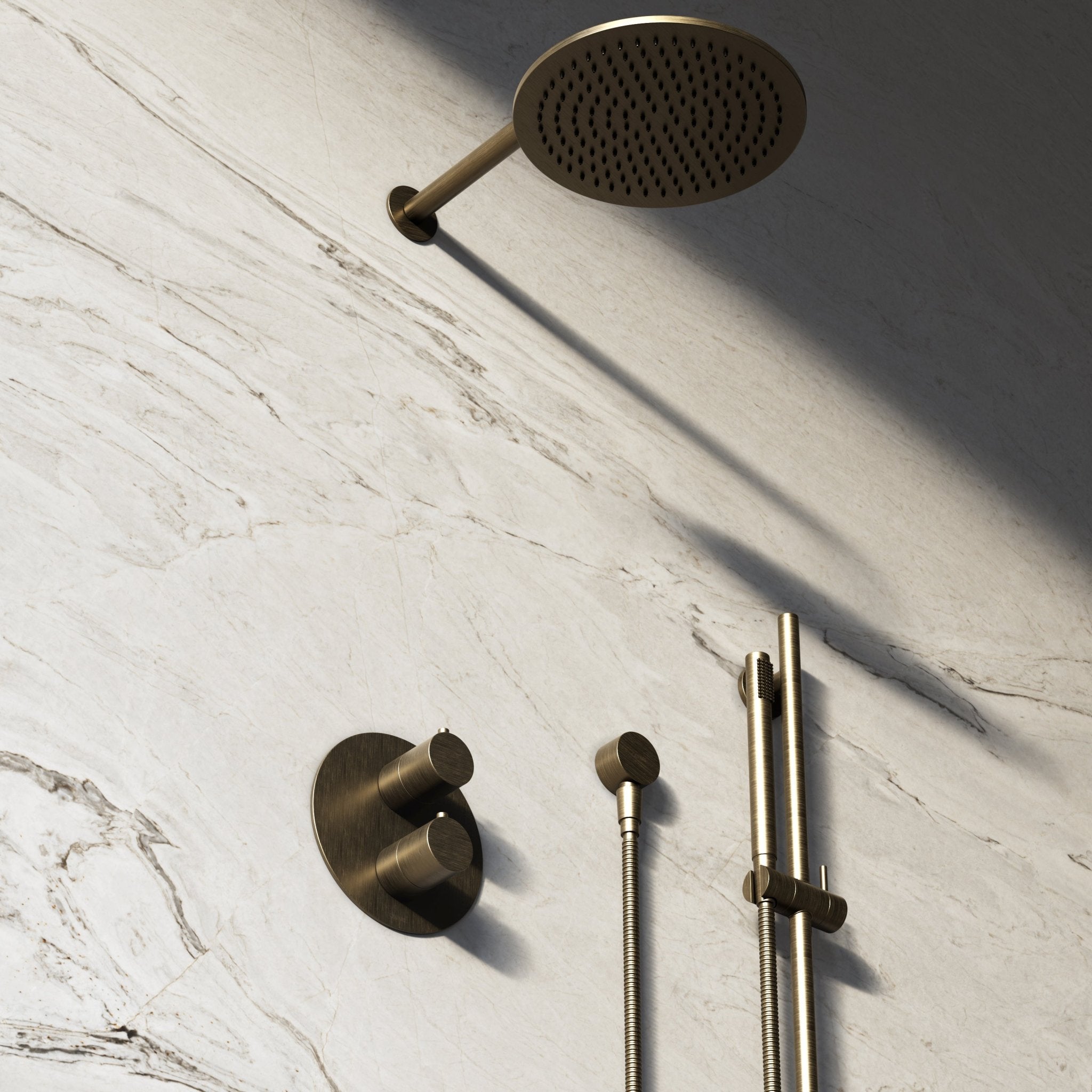 Image of Origin 3-Way Thermostatic Shower Set – Overhead, Slide Rail Hand Shower & Short Spout - Cavari