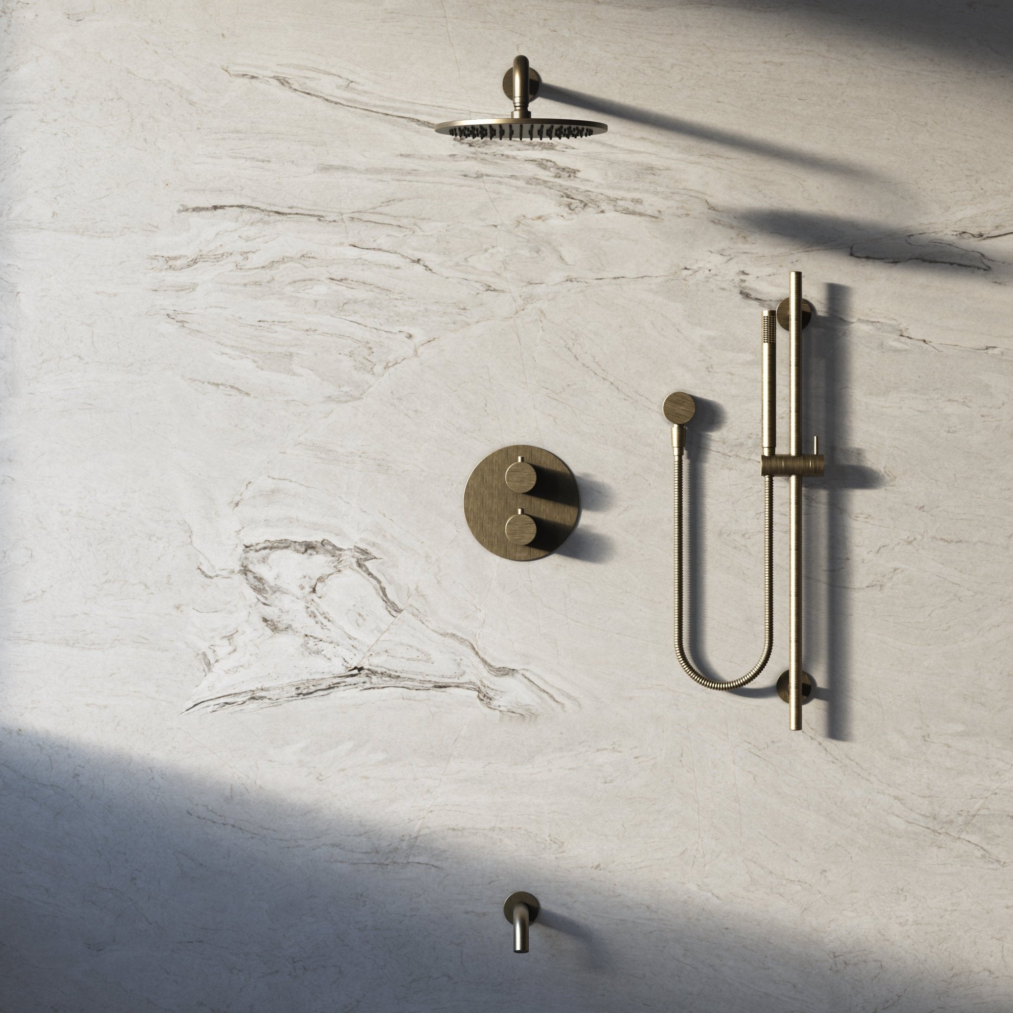 Image of Origin 3-Way Thermostatic Shower Set – Overhead, Slide Rail Hand Shower & Short Spout - Cavari