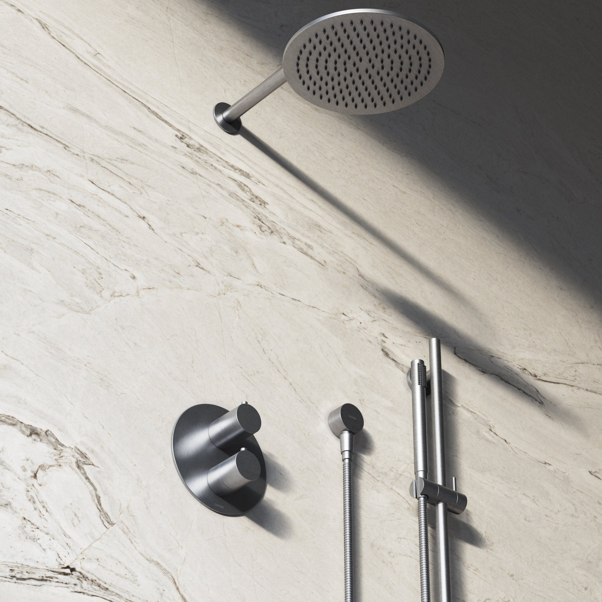 Image of Origin 3-Way Thermostatic Shower Set – Overhead, Slide Rail Hand Shower & Short Spout - Cavari