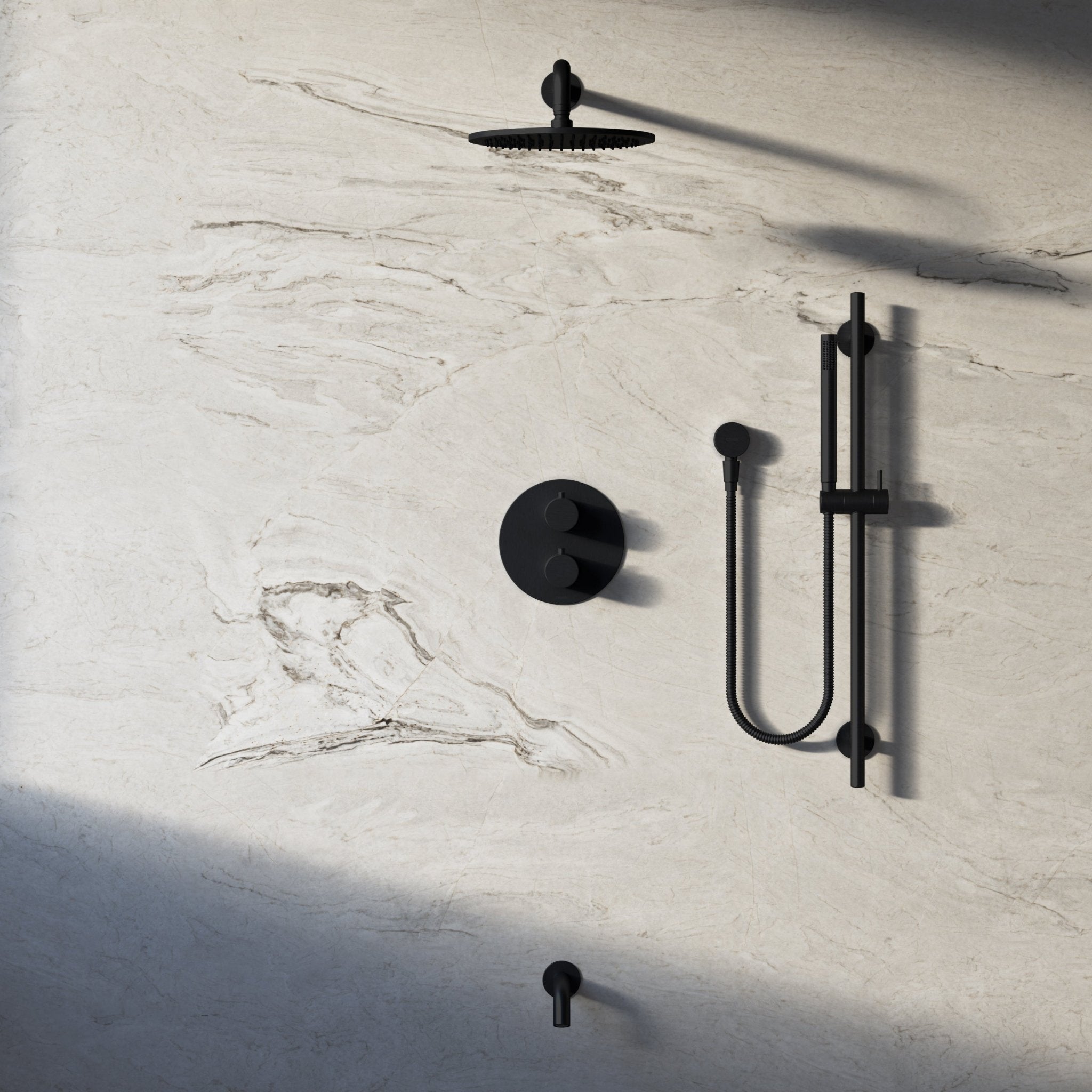 Image of Origin 3-Way Thermostatic Shower Set – Overhead, Slide Rail Hand Shower & Short Spout - Cavari