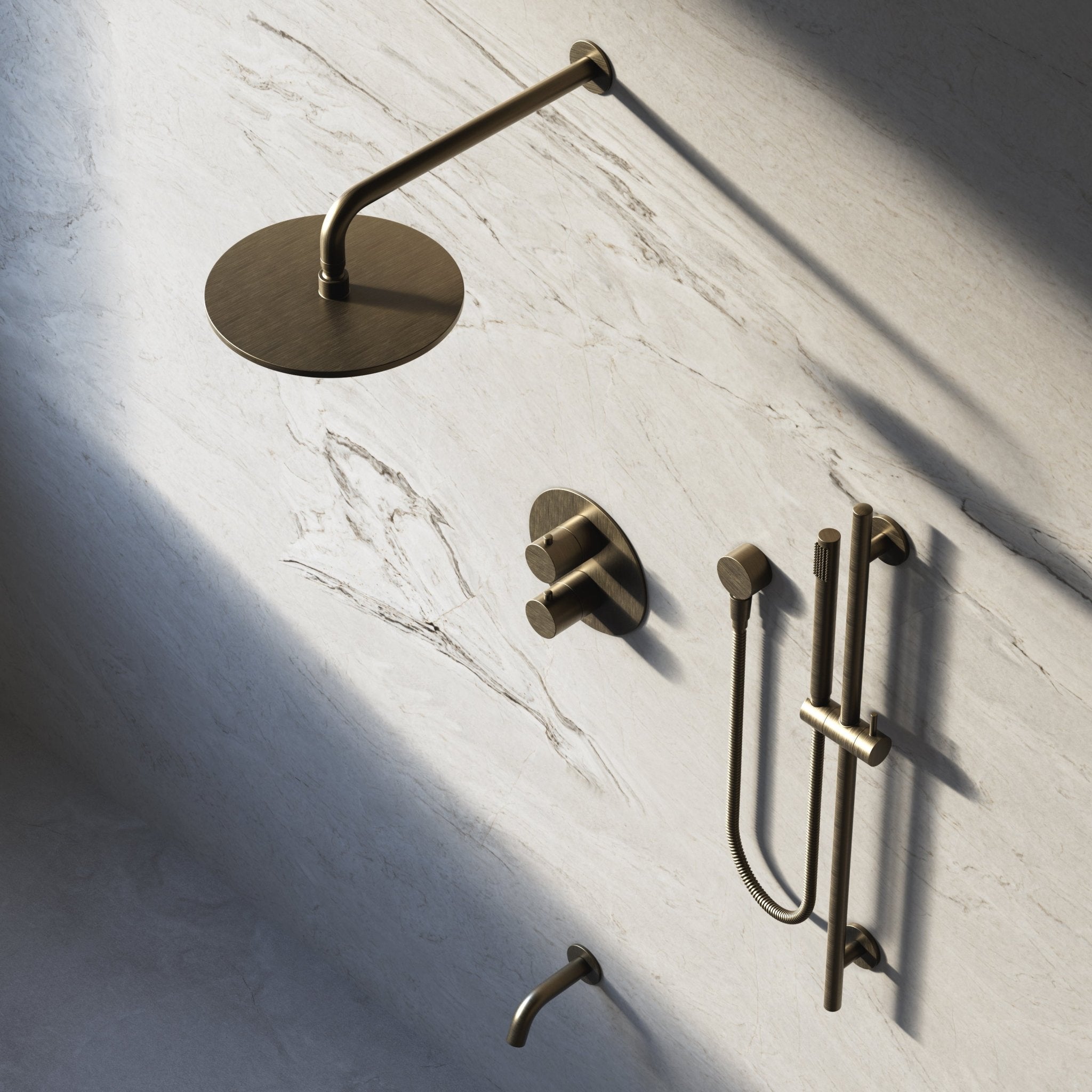 Image of Origin 3-Way Thermostatic Shower Set – Overhead, Slide Rail Hand Shower & Short Spout - Cavari