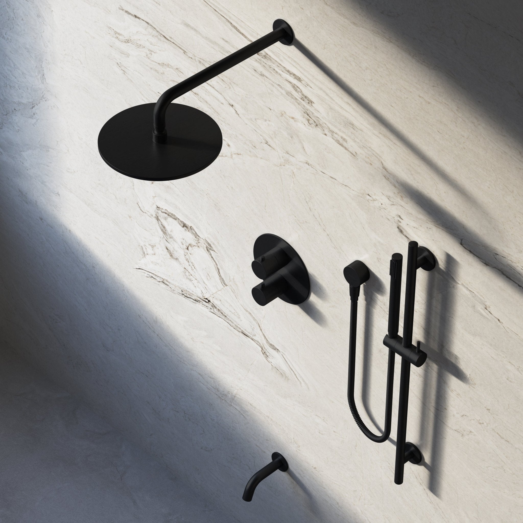 Image of Origin 3-Way Thermostatic Shower Set – Overhead, Slide Rail Hand Shower & Short Spout - Cavari