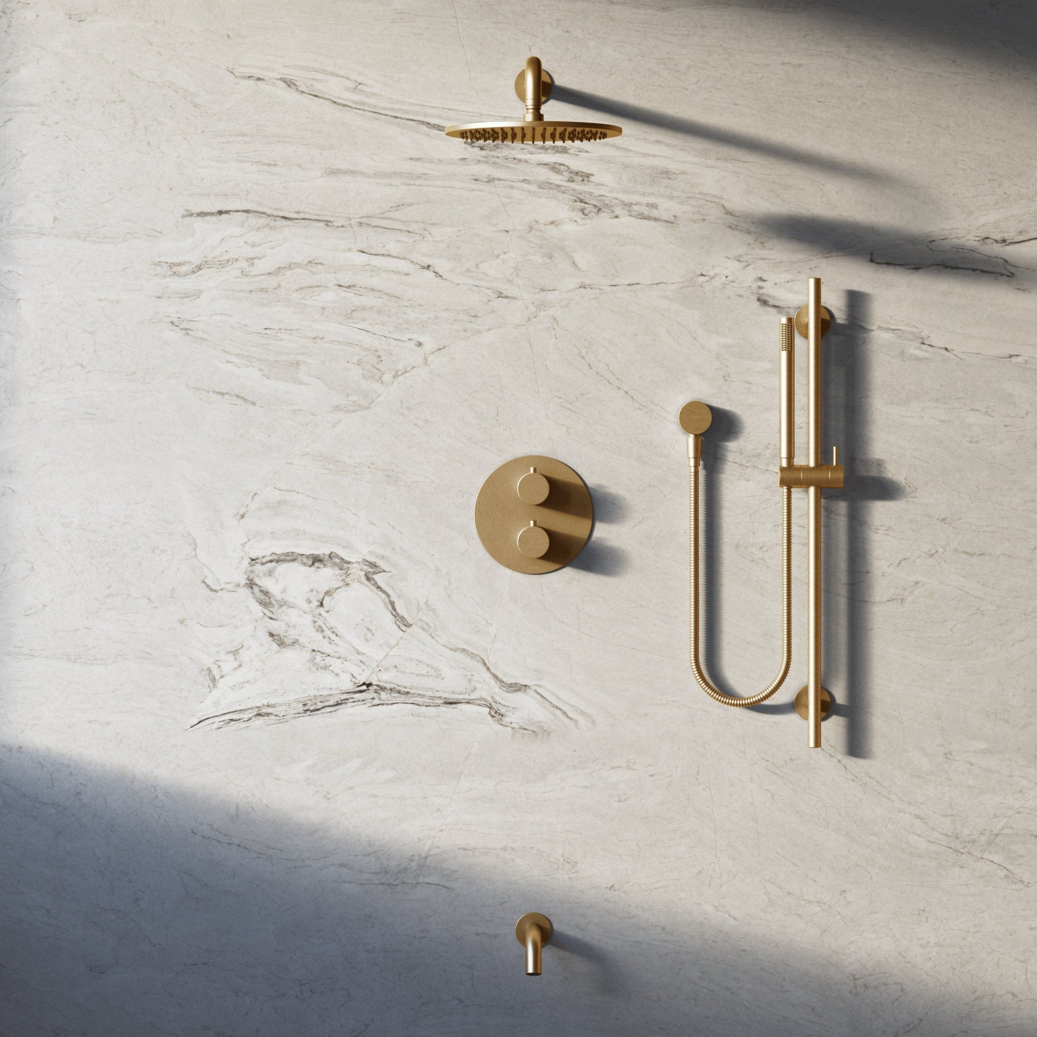 Image of Origin 3-Way Thermostatic Shower Set – Overhead, Slide Rail Hand Shower & Short Spout - Cavari