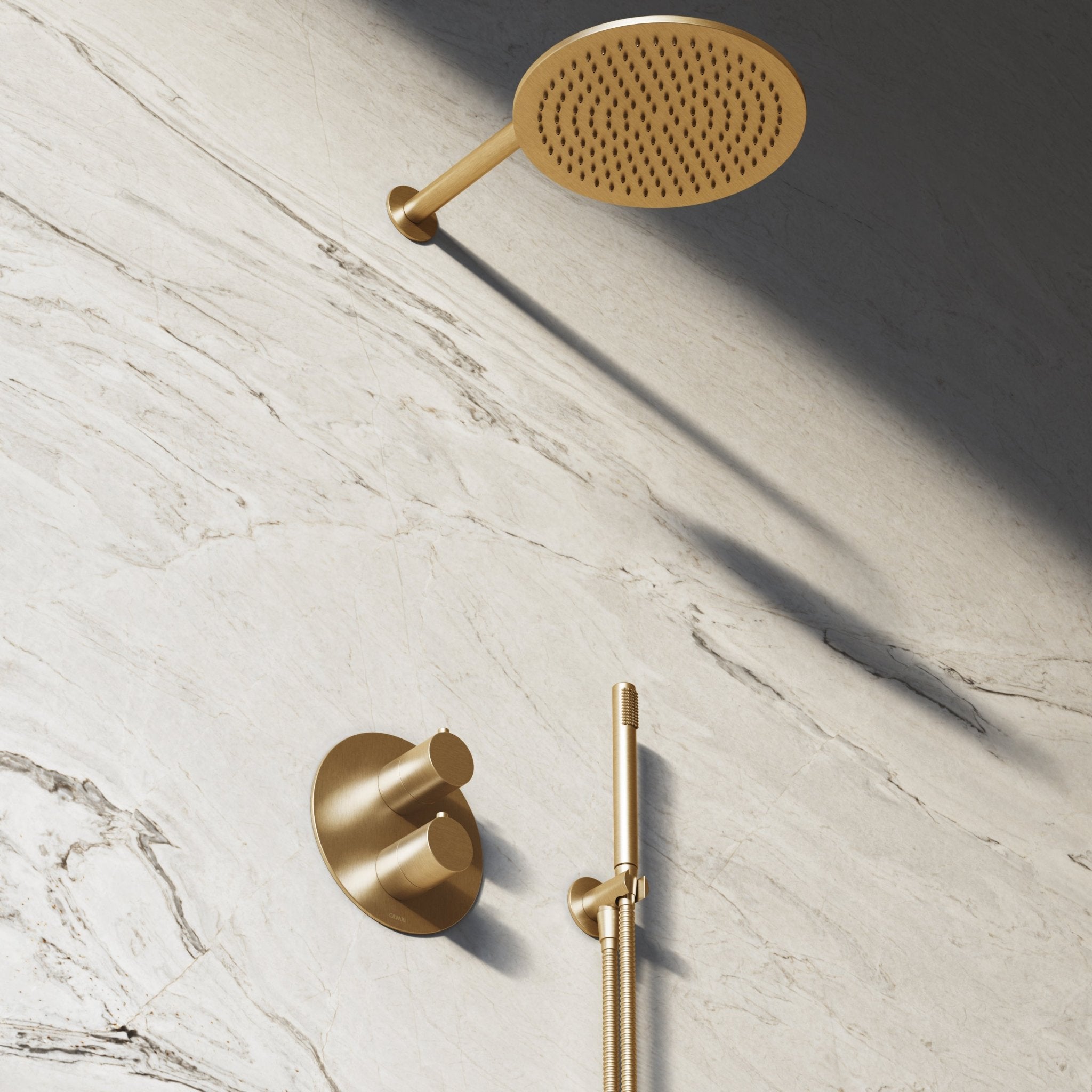 Image of Origin 3-Way Thermostatic Shower Set – Overhead, Straight Hand Shower & Short Spout - Cavari