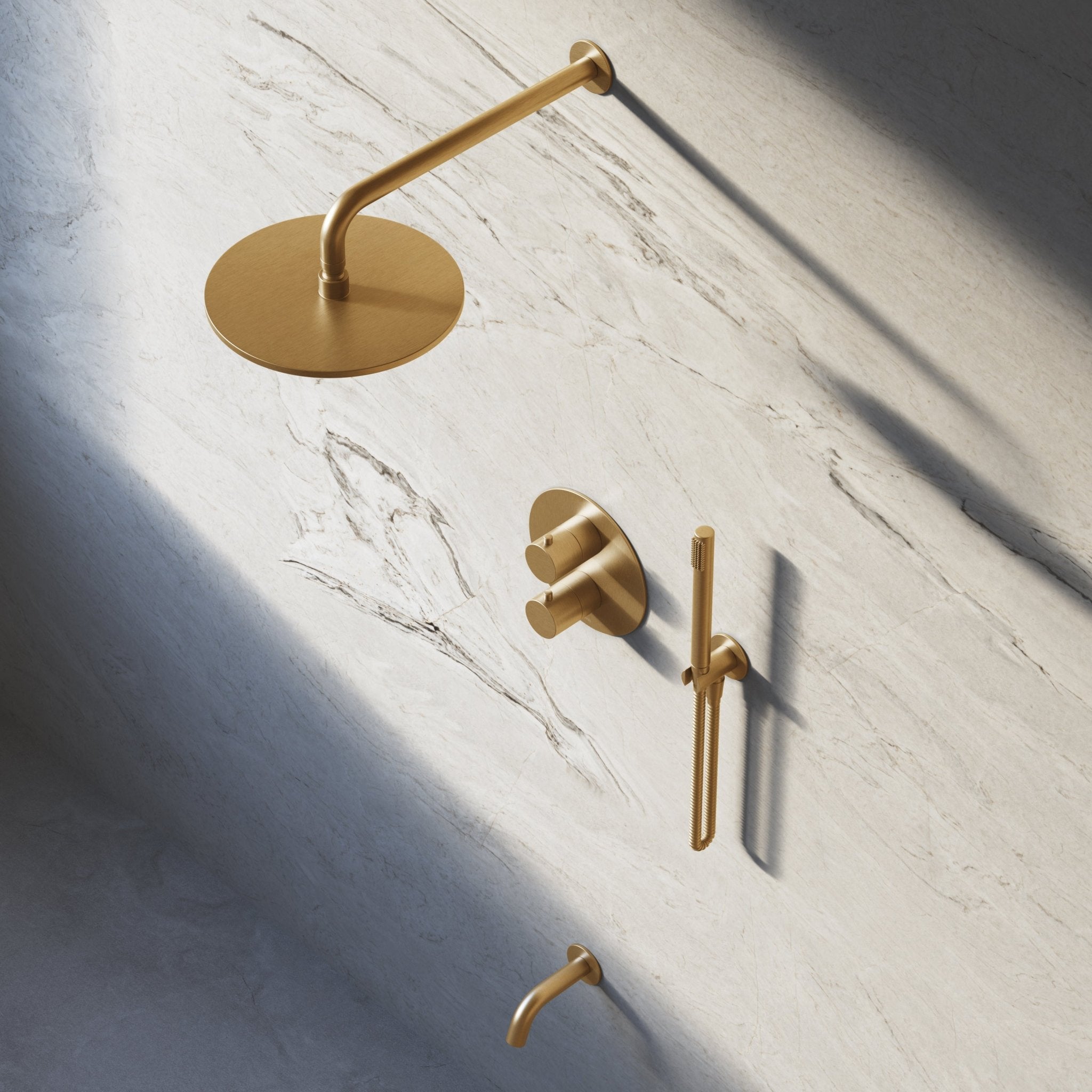 Image of Origin 3-Way Thermostatic Shower Set – Overhead, Straight Hand Shower & Short Spout - Cavari