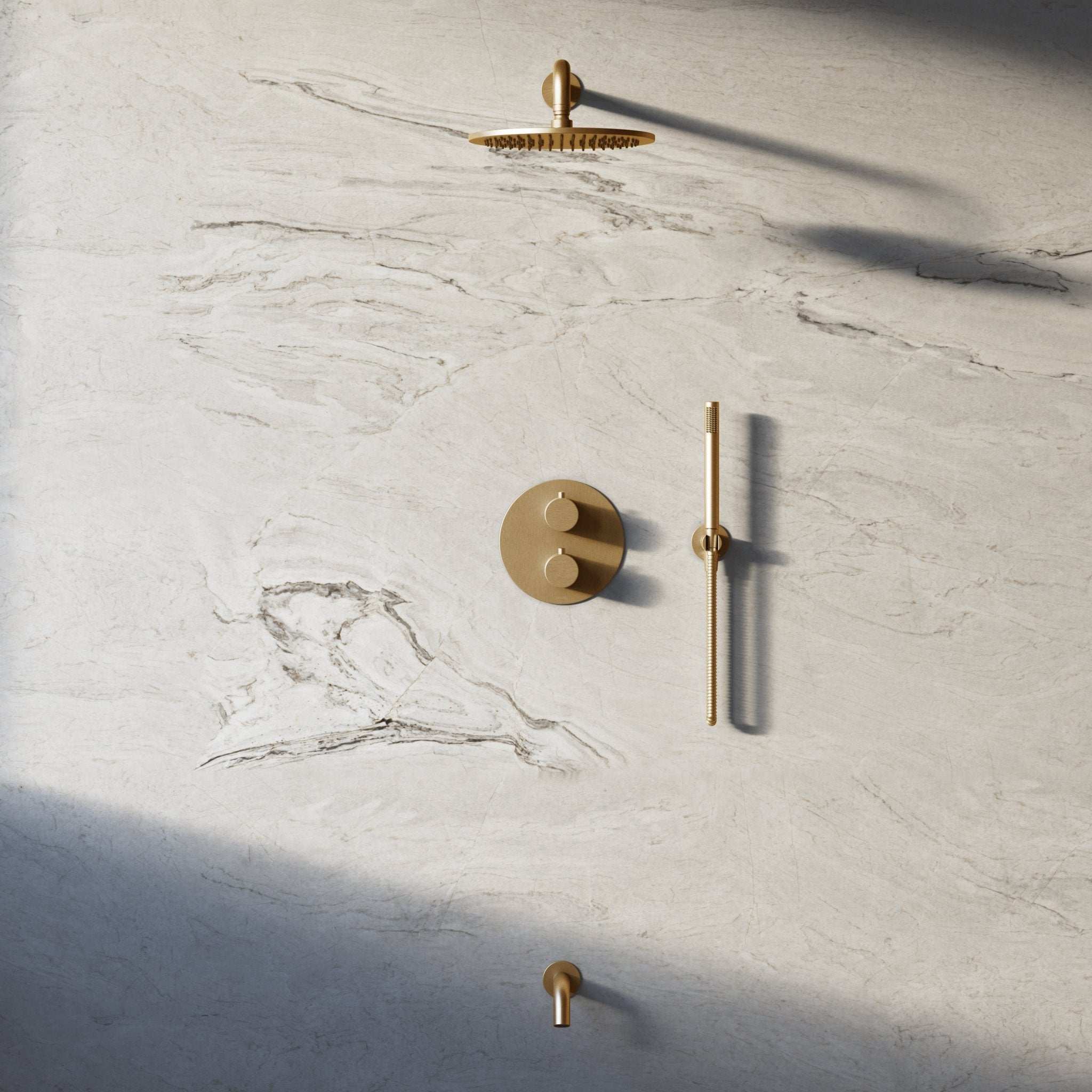 Image of Origin 3-Way Thermostatic Shower Set – Overhead, Straight Hand Shower & Short Spout - Cavari