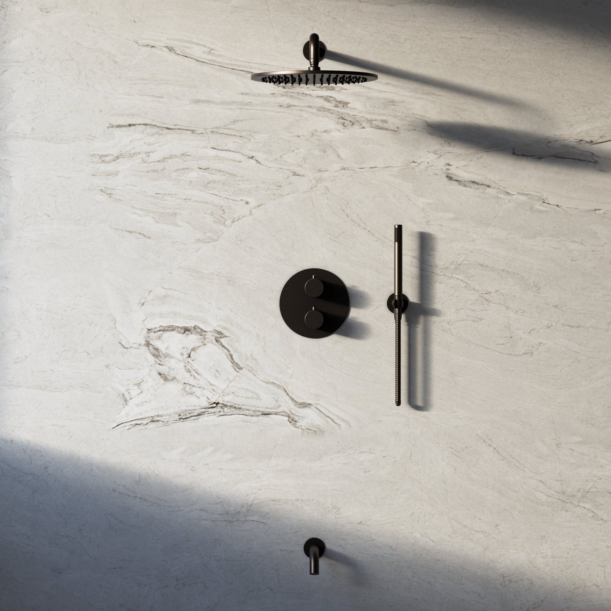 Image of Origin 3-Way Thermostatic Shower Set – Overhead, Straight Hand Shower & Short Spout - Cavari