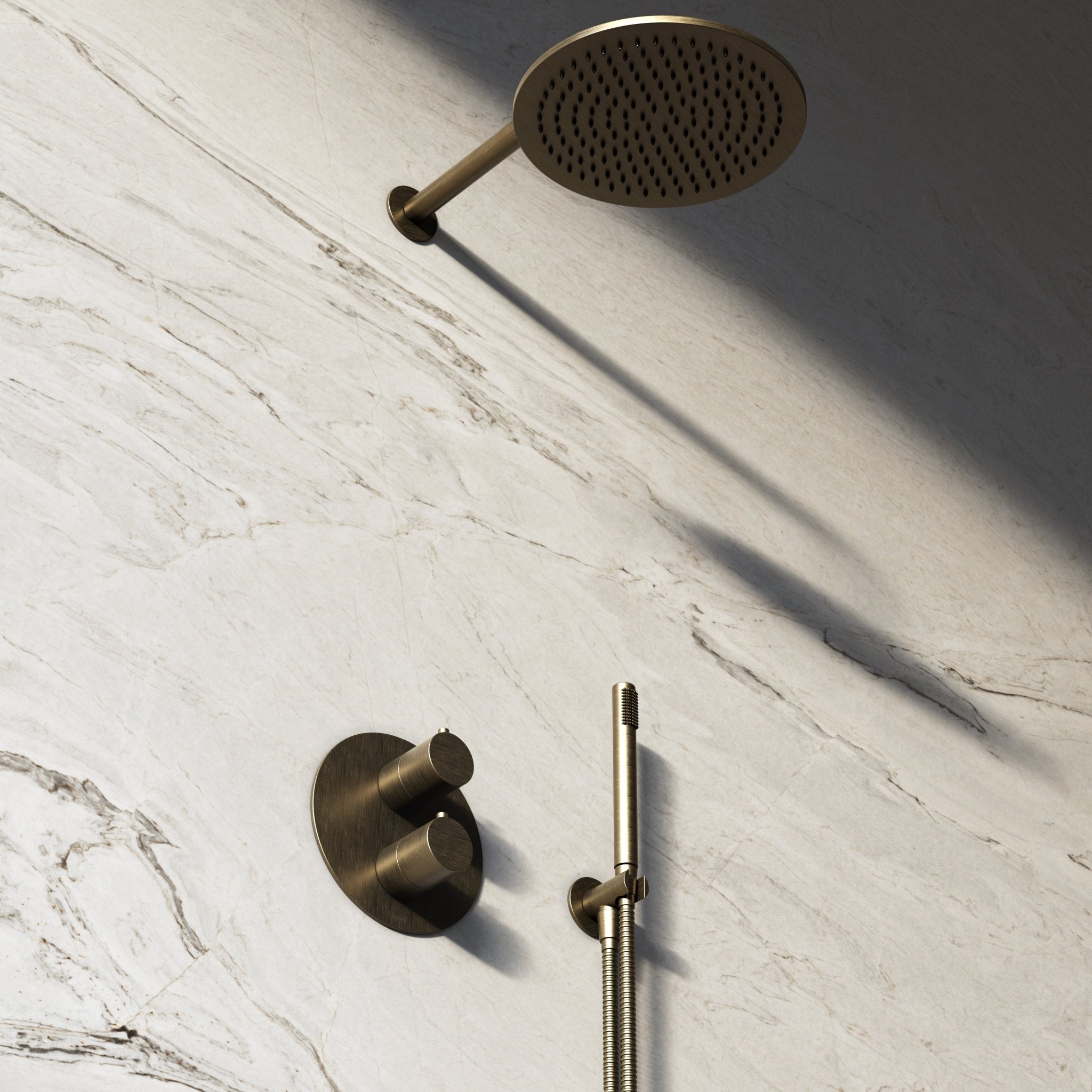 Image of Origin 3-Way Thermostatic Shower Set – Overhead, Straight Hand Shower & Short Spout - Cavari