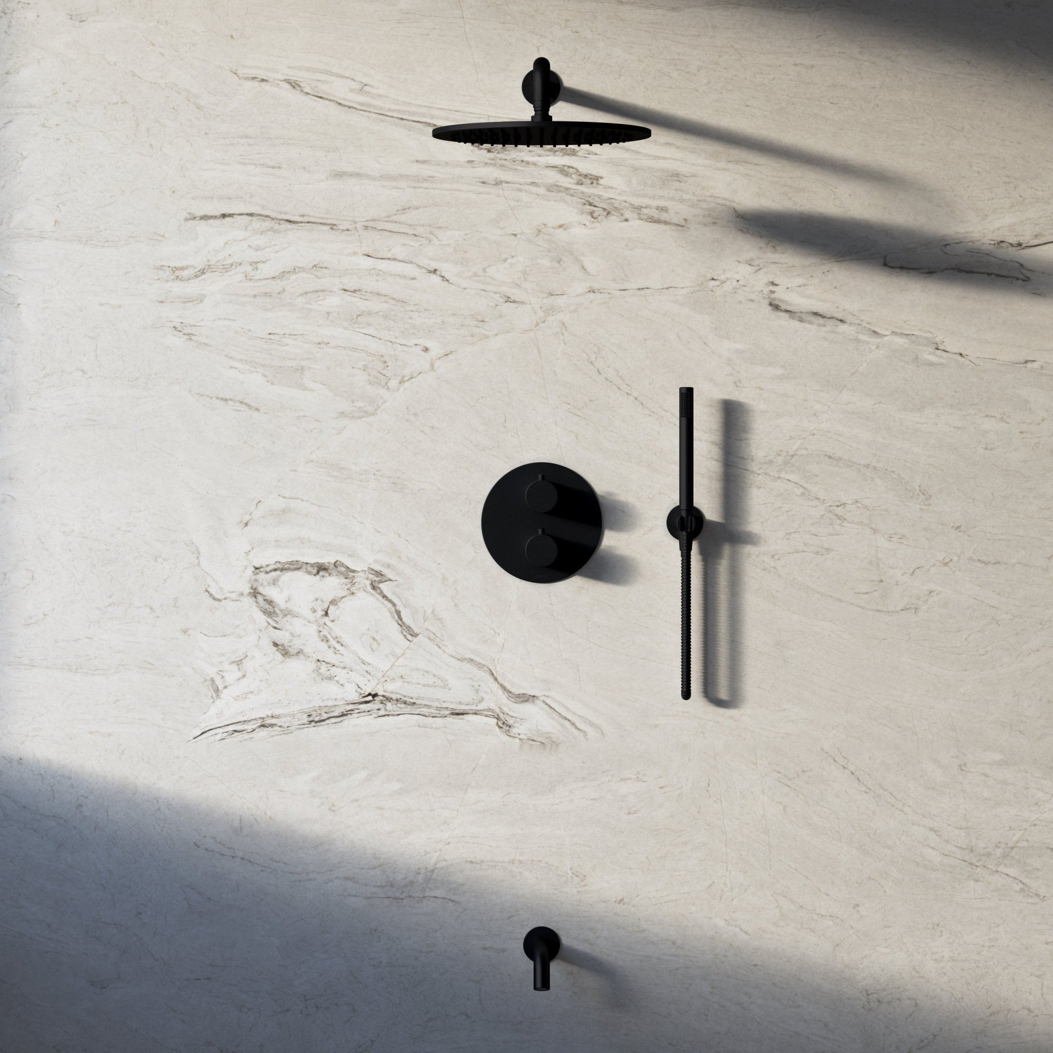 Image of Origin 3-Way Thermostatic Shower Set – Overhead, Straight Hand Shower & Short Spout - Cavari