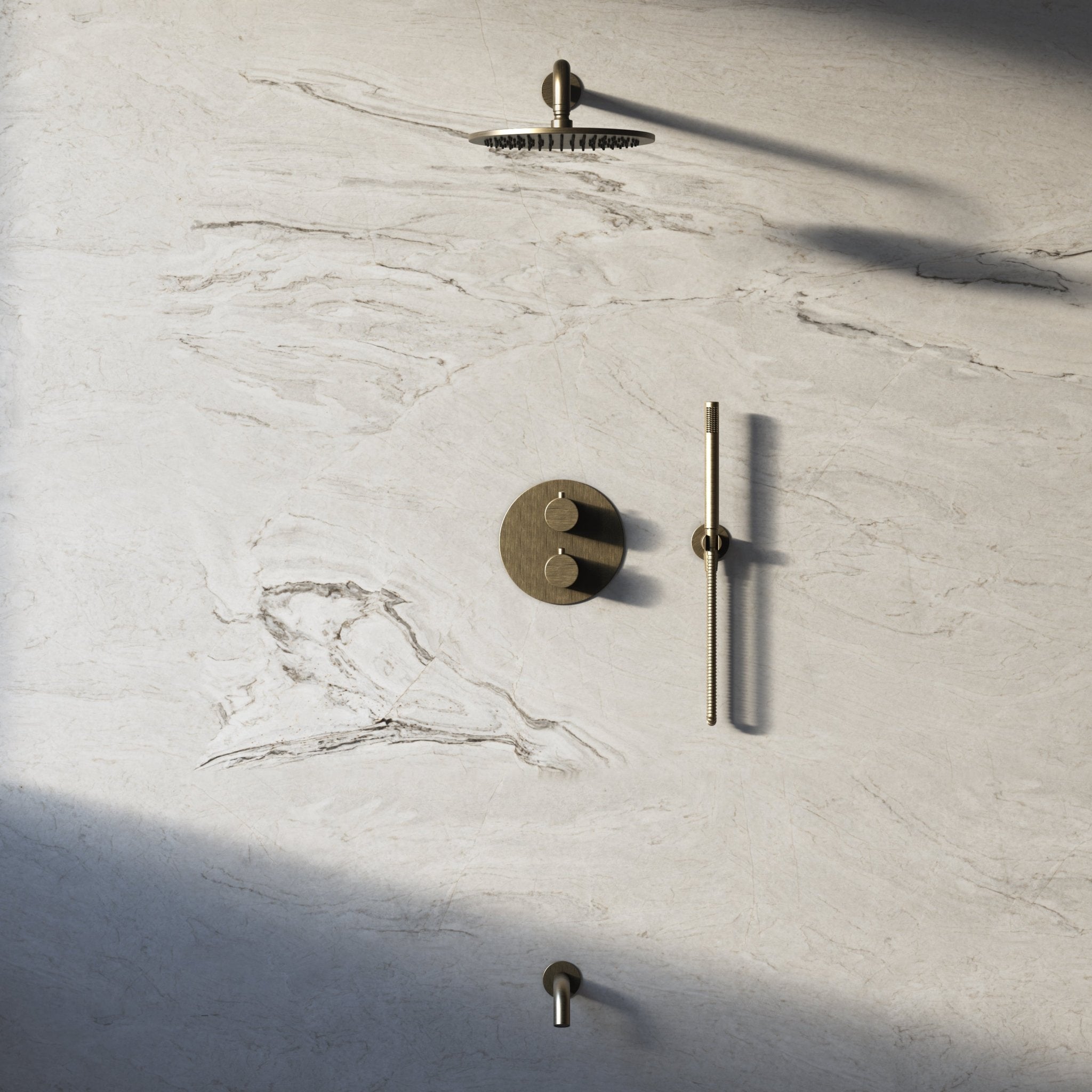 Image of Origin 3-Way Thermostatic Shower Set – Overhead, Straight Hand Shower & Short Spout - Cavari
