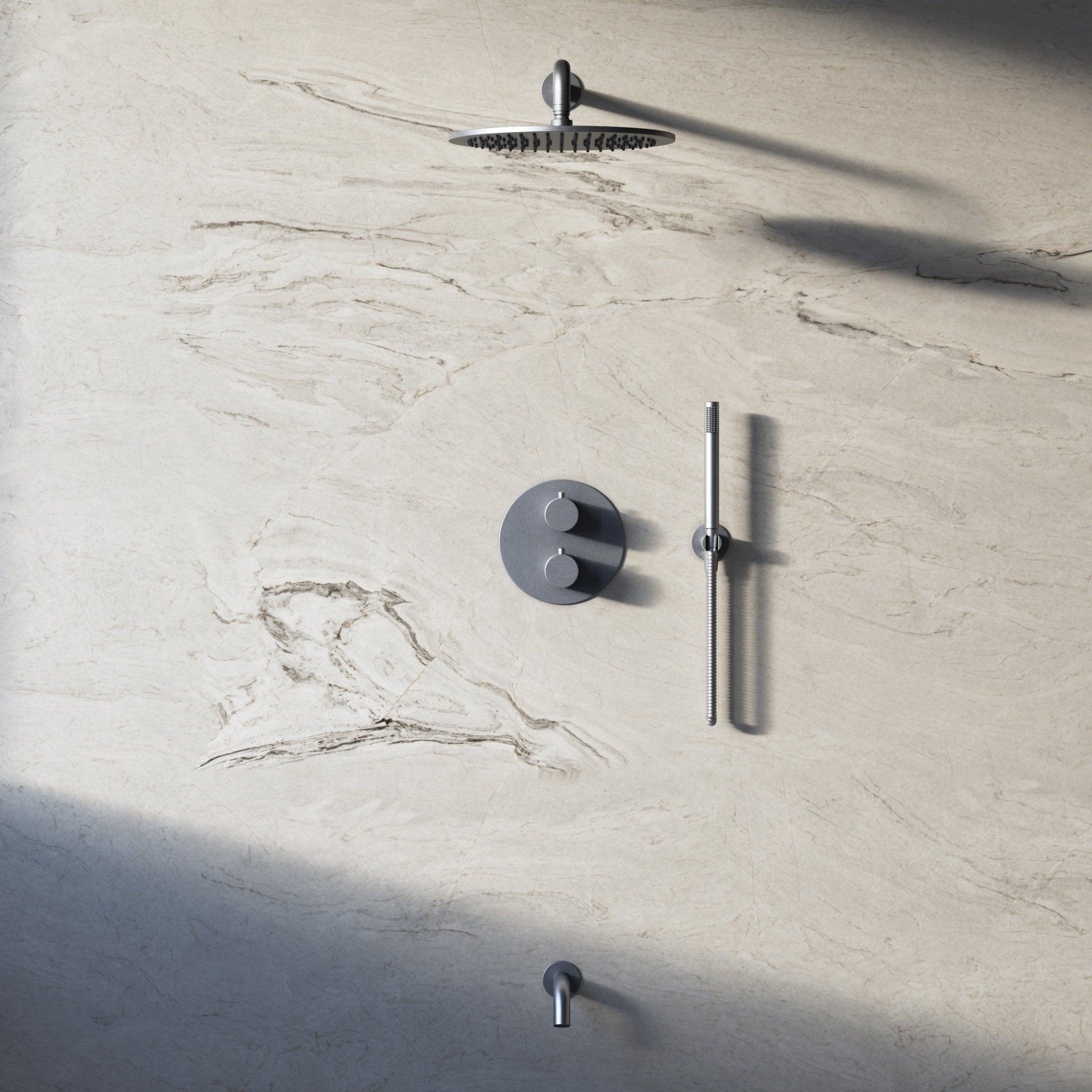 Image of Origin 3-Way Thermostatic Shower Set – Overhead, Straight Hand Shower & Short Spout - Cavari