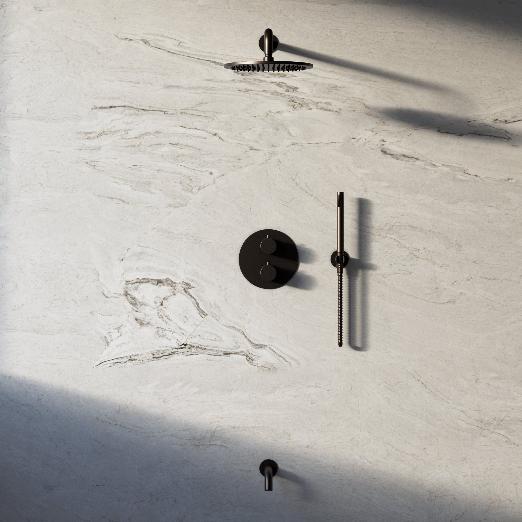 Image of Origin 3-Way Thermostatic Shower Set – Overhead, Straight Hand Shower & Short Spout - Cavari