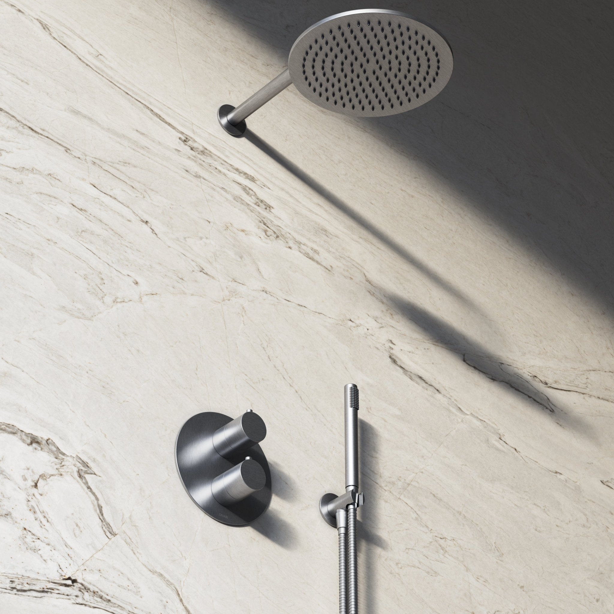Image of Origin 3-Way Thermostatic Shower Set – Overhead, Straight Hand Shower & Short Spout - Cavari