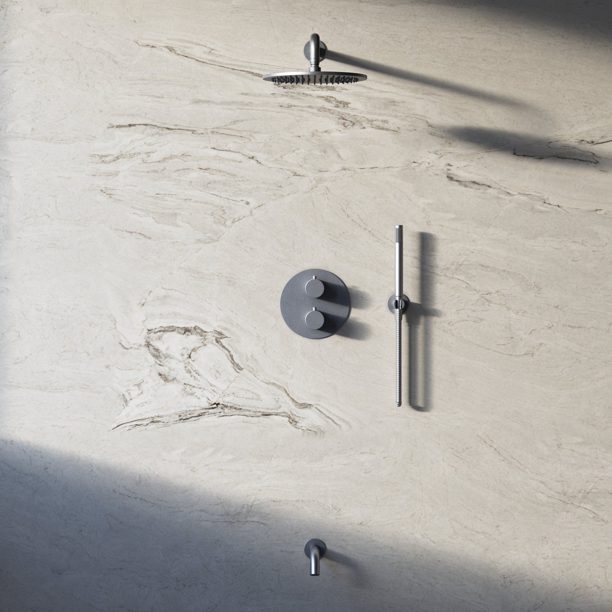 Image of Origin 3-Way Thermostatic Shower Set – Overhead, Straight Hand Shower & Short Spout - Cavari