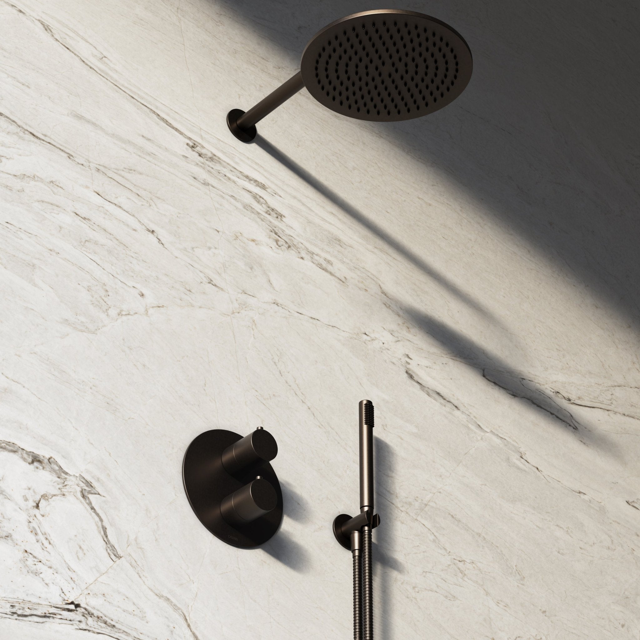 Image of Origin 3-Way Thermostatic Shower Set – Overhead, Straight Hand Shower & Short Spout - Cavari