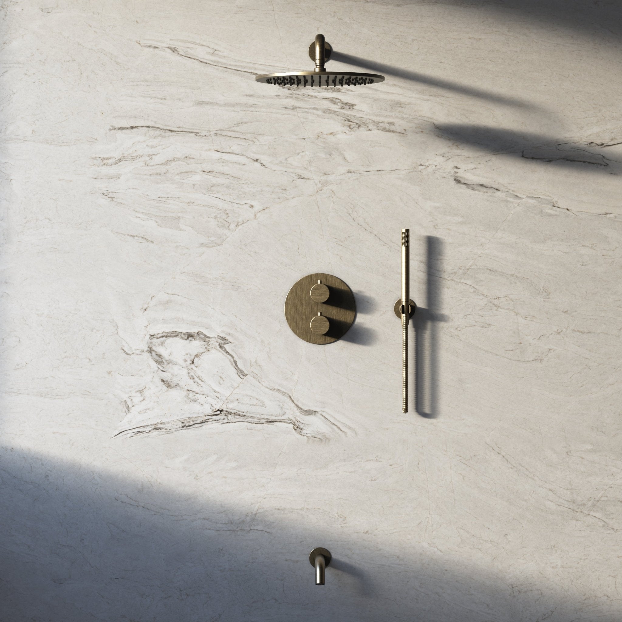 Image of Origin 3-Way Thermostatic Shower Set – Overhead, Straight Hand Shower & Short Spout - Cavari