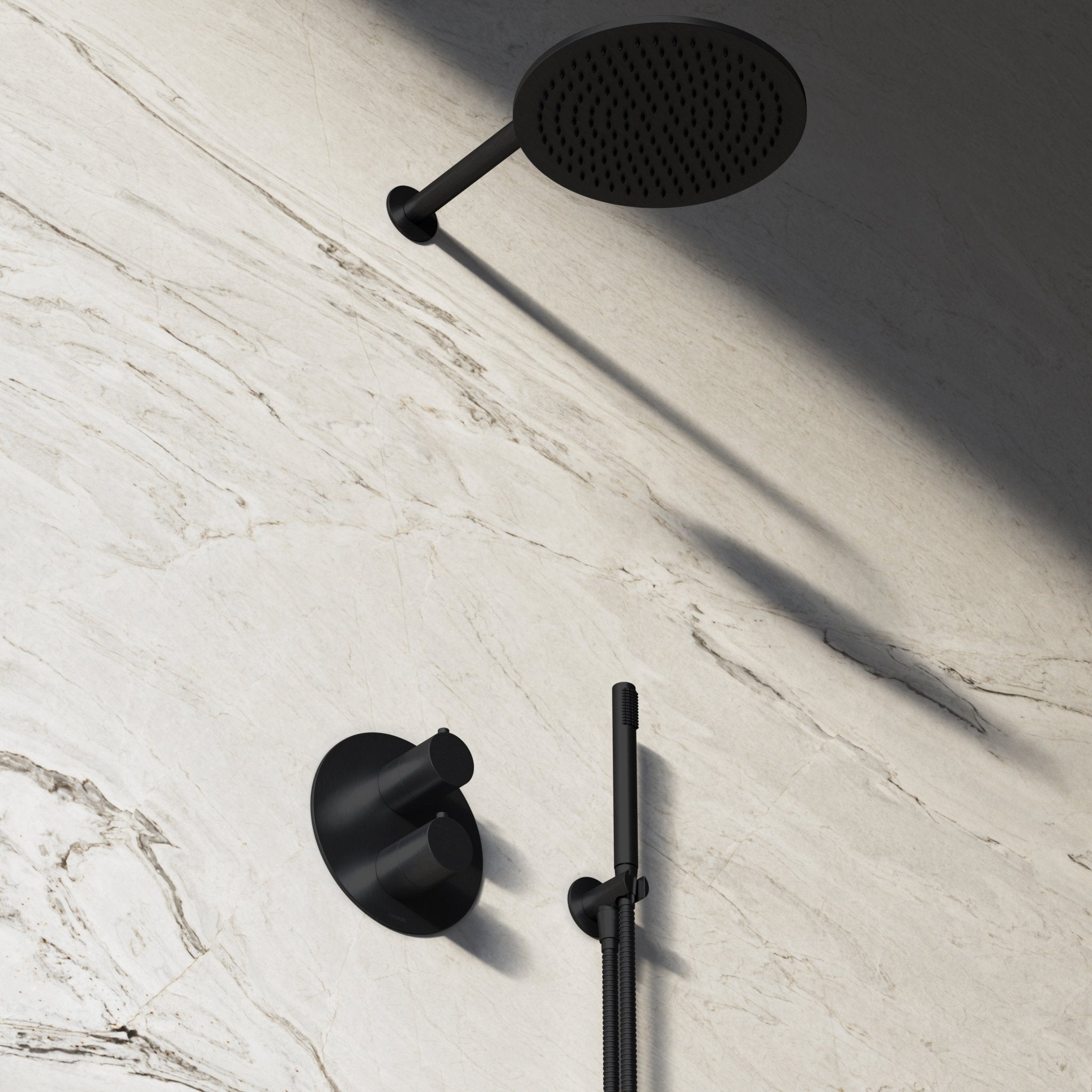 Image of Origin 3-Way Thermostatic Shower Set – Overhead, Straight Hand Shower & Short Spout - Cavari