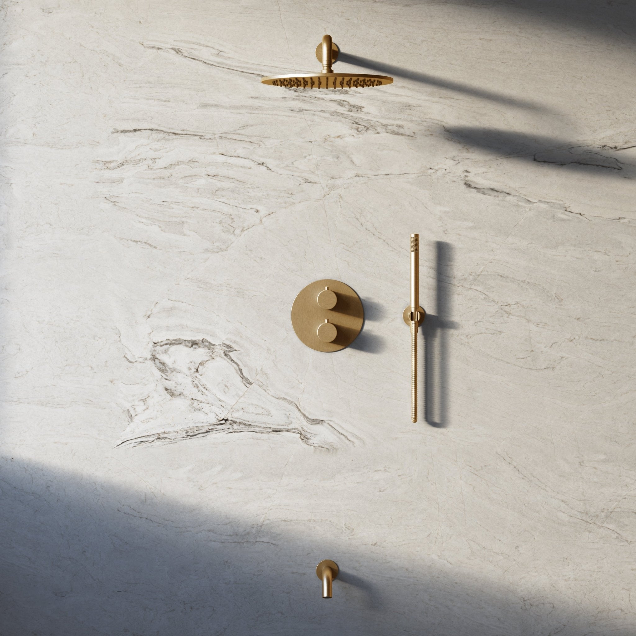 Image of Origin 3-Way Thermostatic Shower Set – Overhead, Straight Hand Shower & Short Spout - Cavari