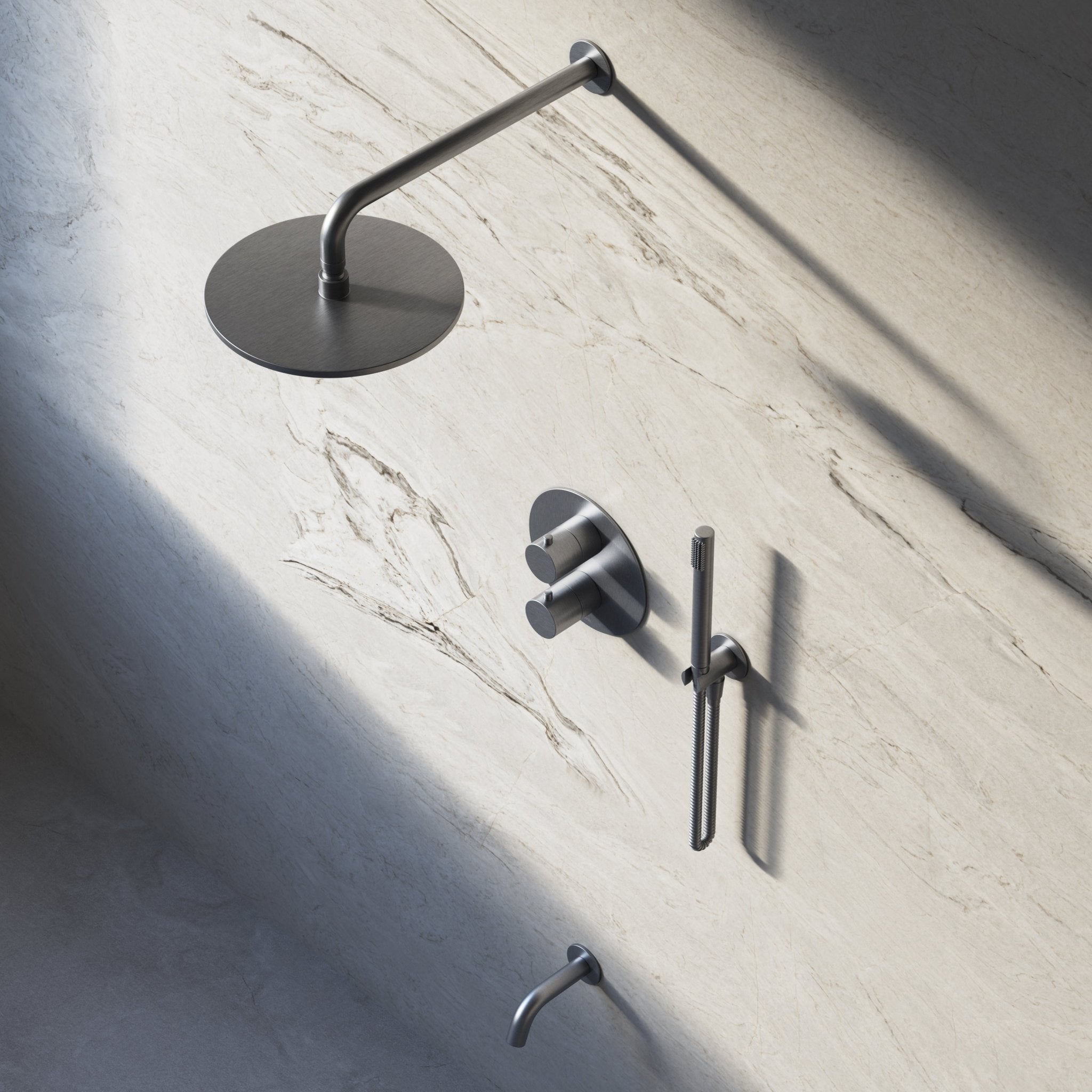 Image of Origin 3-Way Thermostatic Shower Set – Overhead, Straight Hand Shower & Short Spout - Cavari