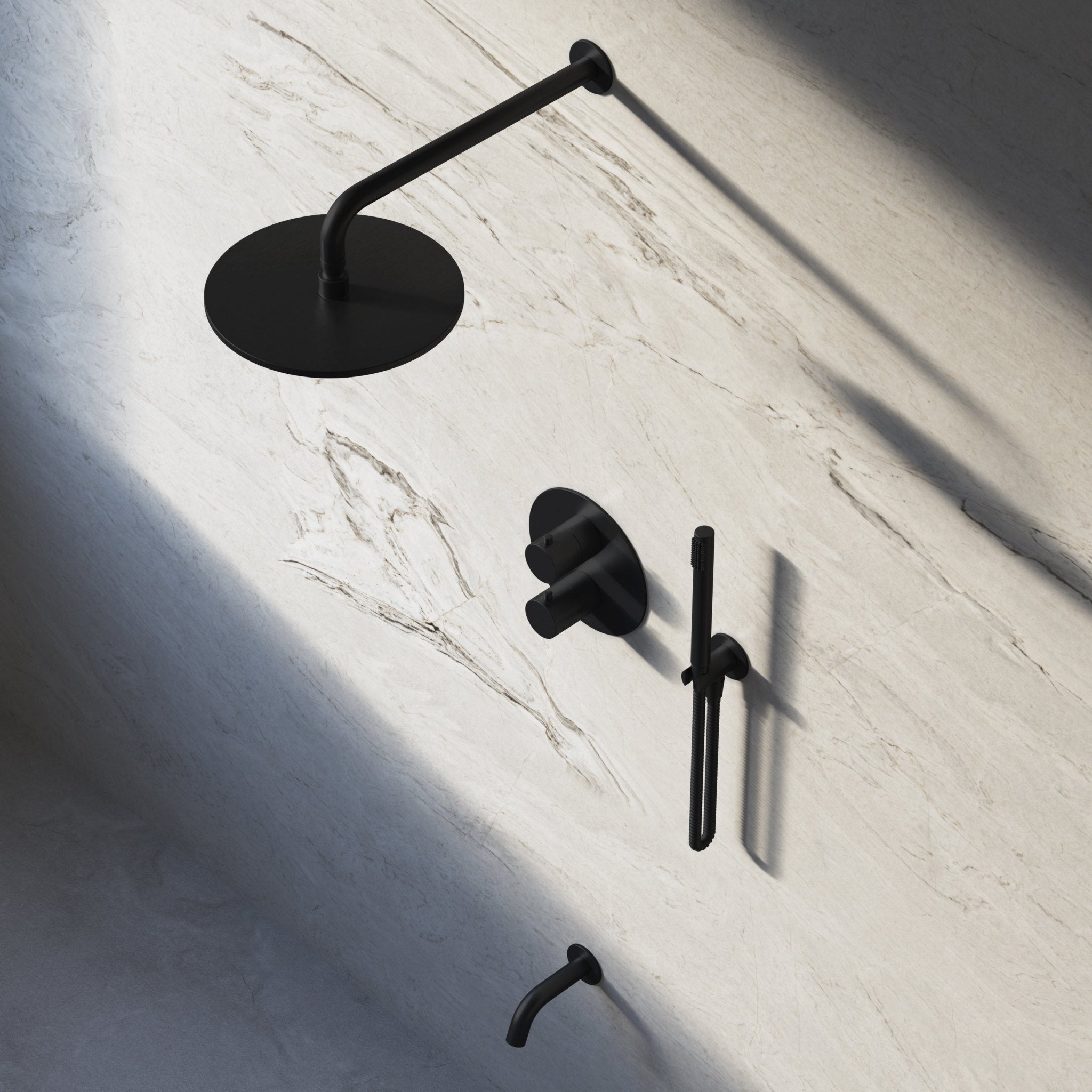 Image of Origin 3-Way Thermostatic Shower Set – Overhead, Straight Hand Shower & Short Spout - Cavari