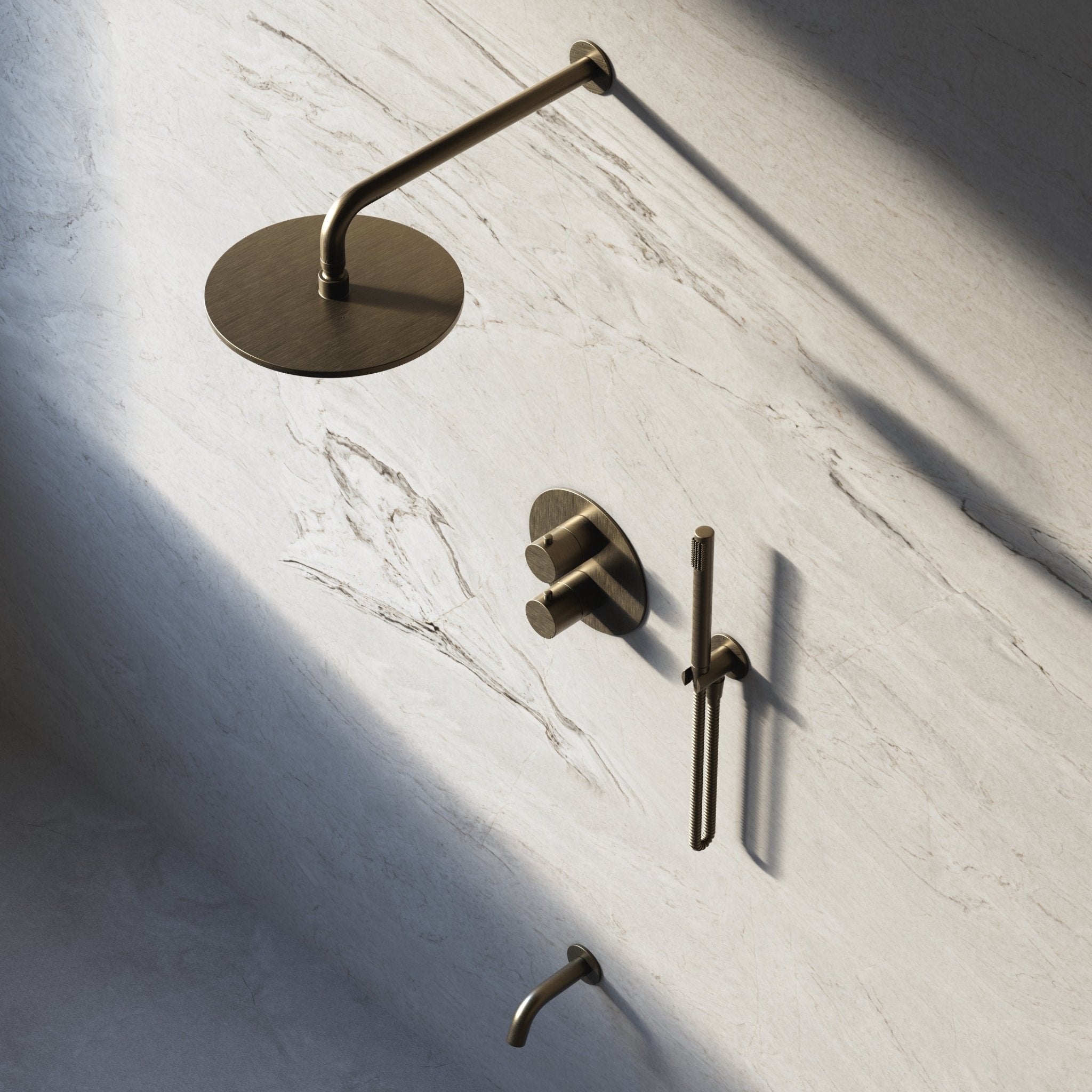Image of Origin 3-Way Thermostatic Shower Set – Overhead, Straight Hand Shower & Short Spout - Cavari