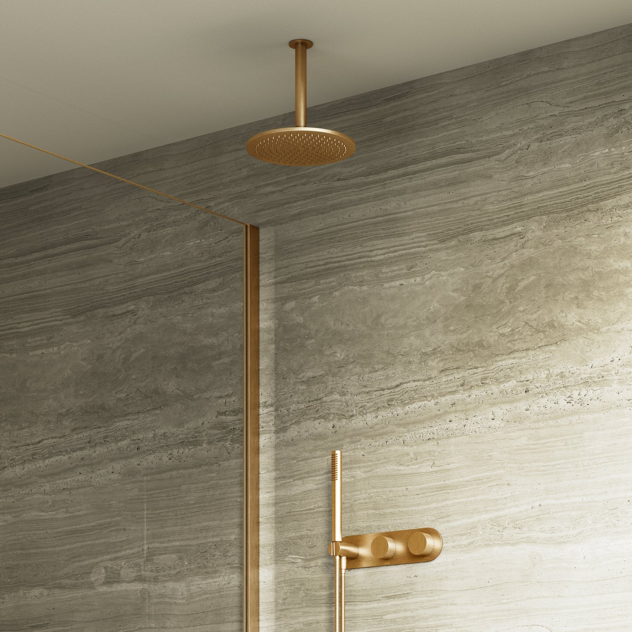 Image of Strata 2-Way Thermostatic Shower Set – Ceiling Mounted Overhead & Short Spout - Cavari