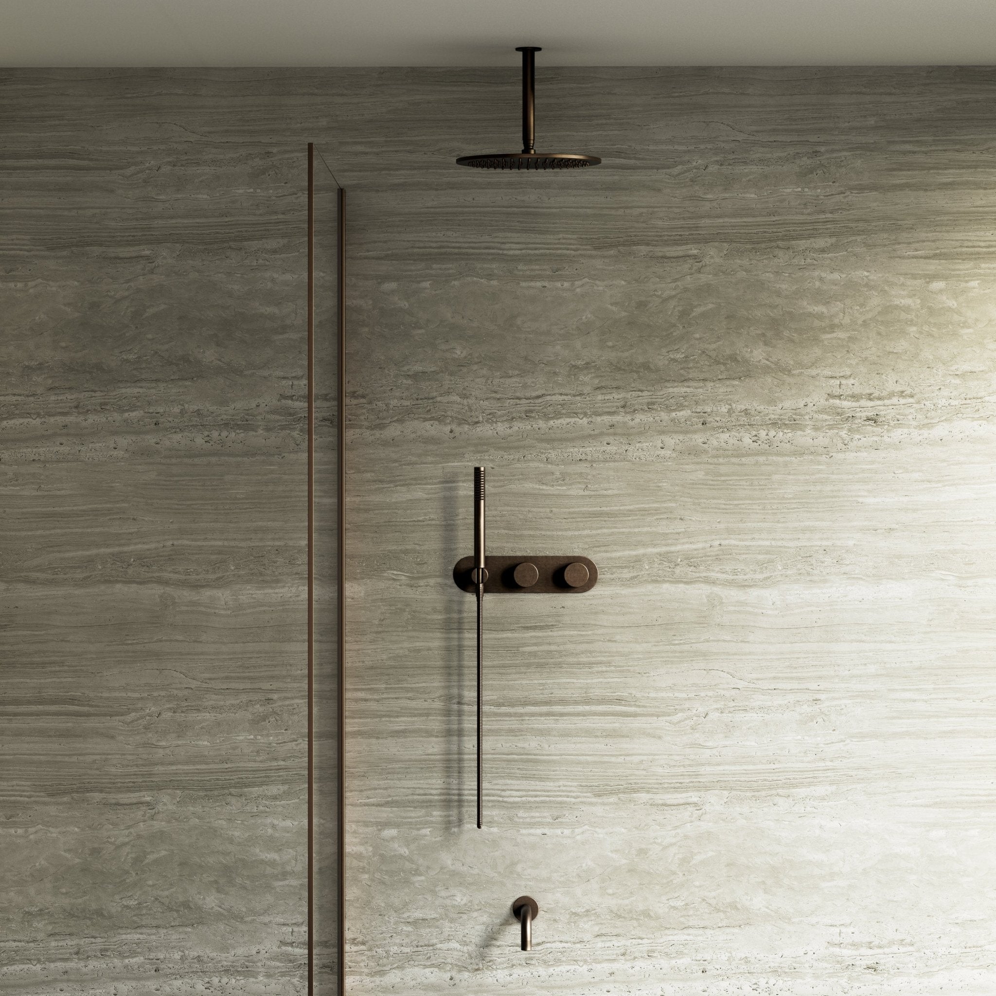 Image of Strata 2-Way Thermostatic Shower Set – Ceiling Mounted Overhead & Short Spout - Cavari