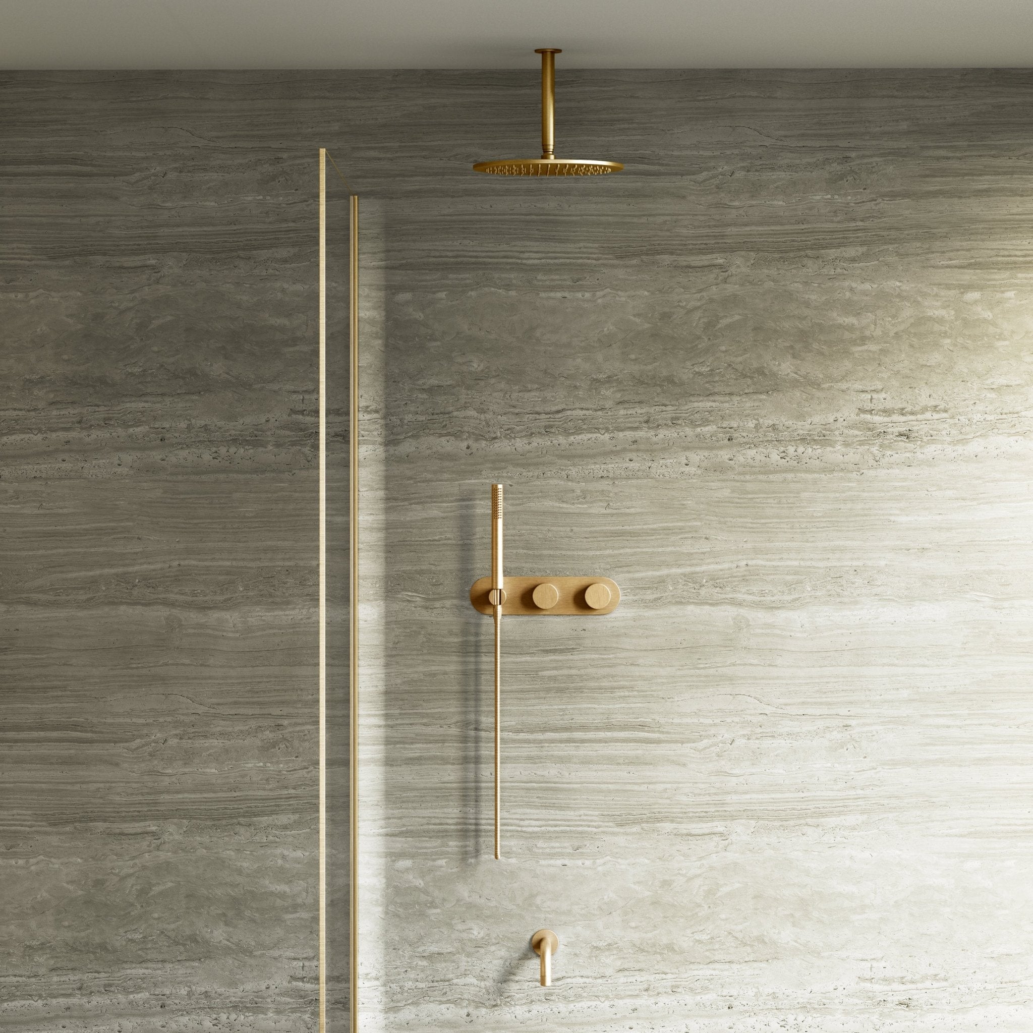 Image of Strata 2-Way Thermostatic Shower Set – Ceiling Mounted Overhead & Short Spout - Cavari