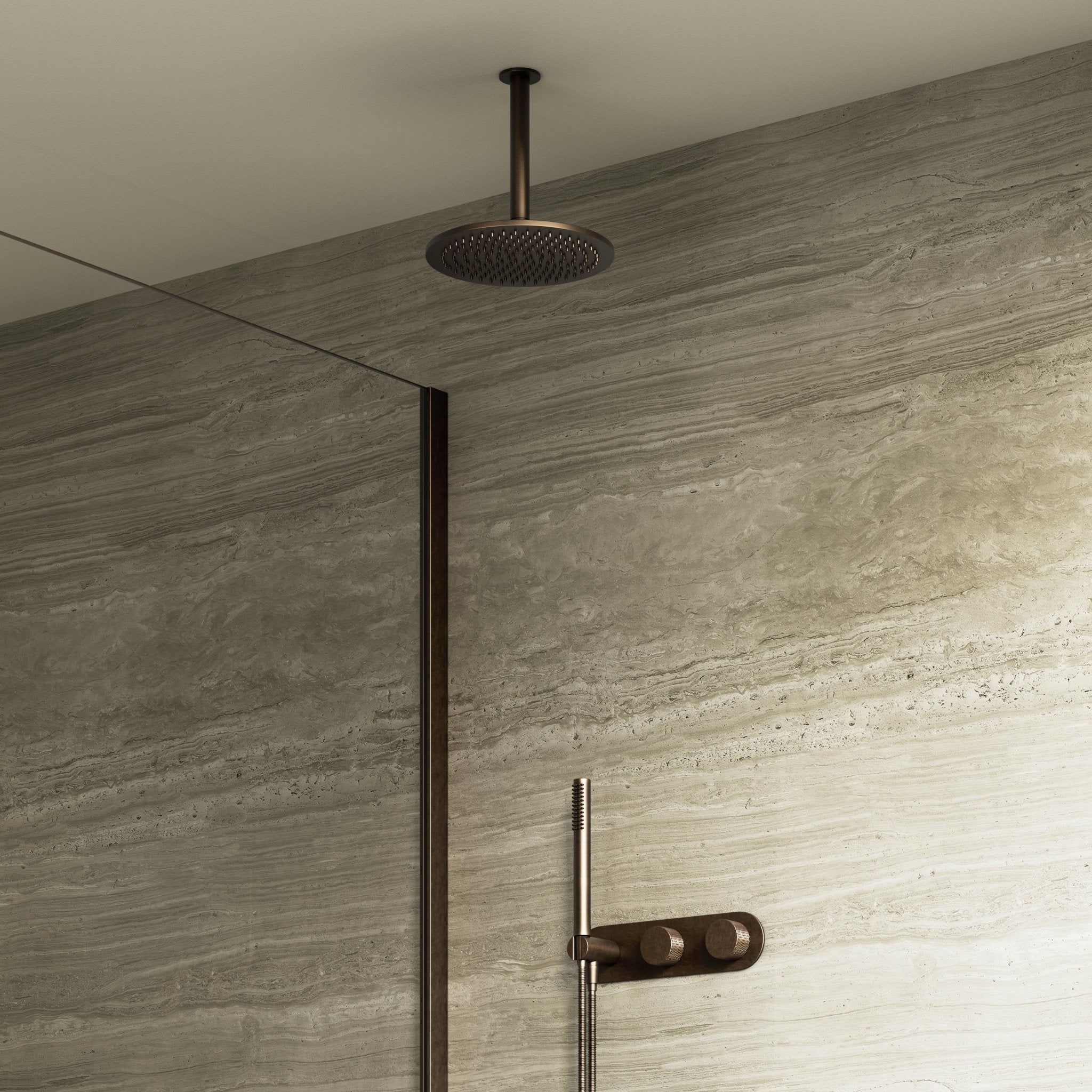 Image of Strata 2-Way Thermostatic Shower Set – Ceiling Mounted Overhead & Short Spout - Cavari
