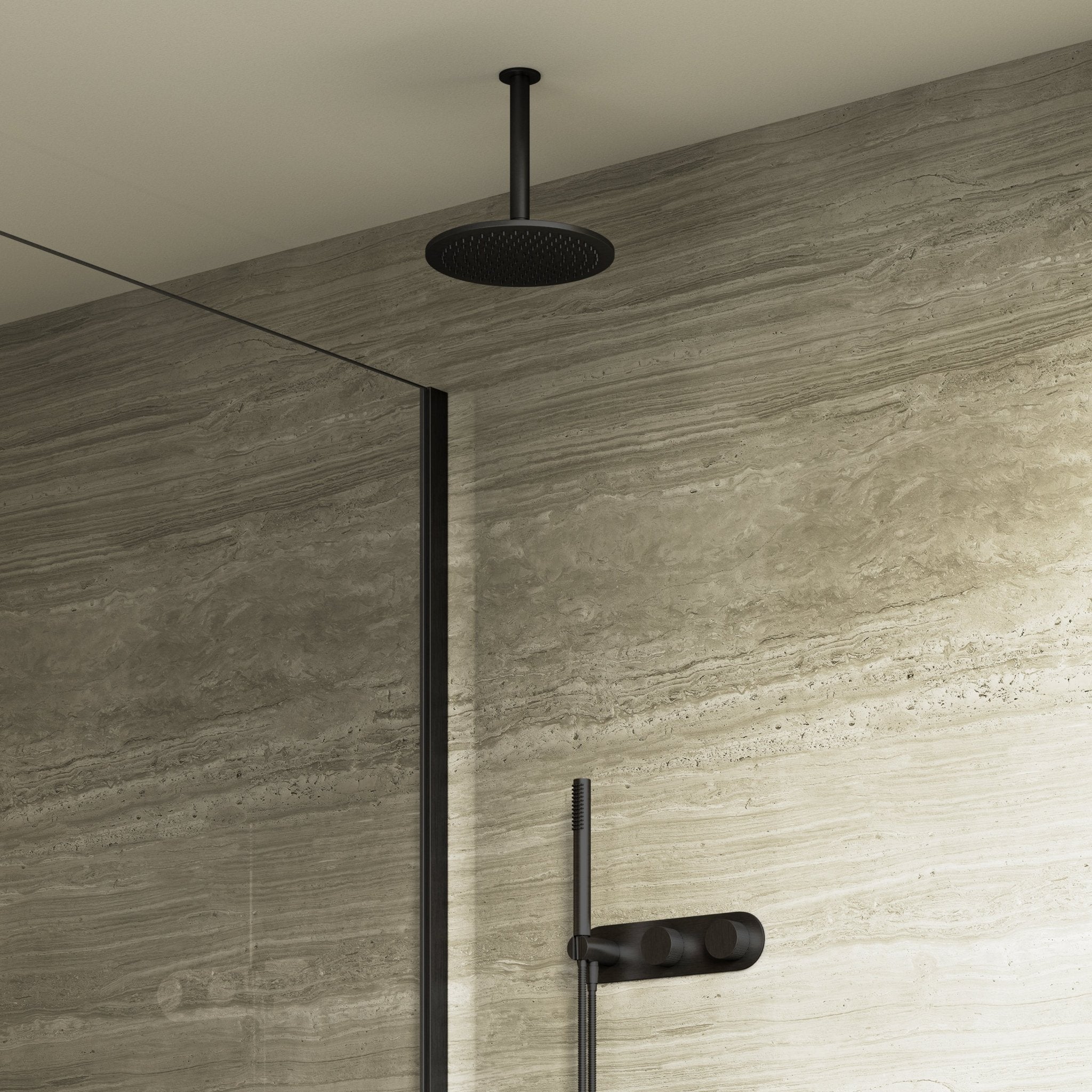 Image of Strata 2-Way Thermostatic Shower Set – Ceiling Mounted Overhead & Short Spout - Cavari