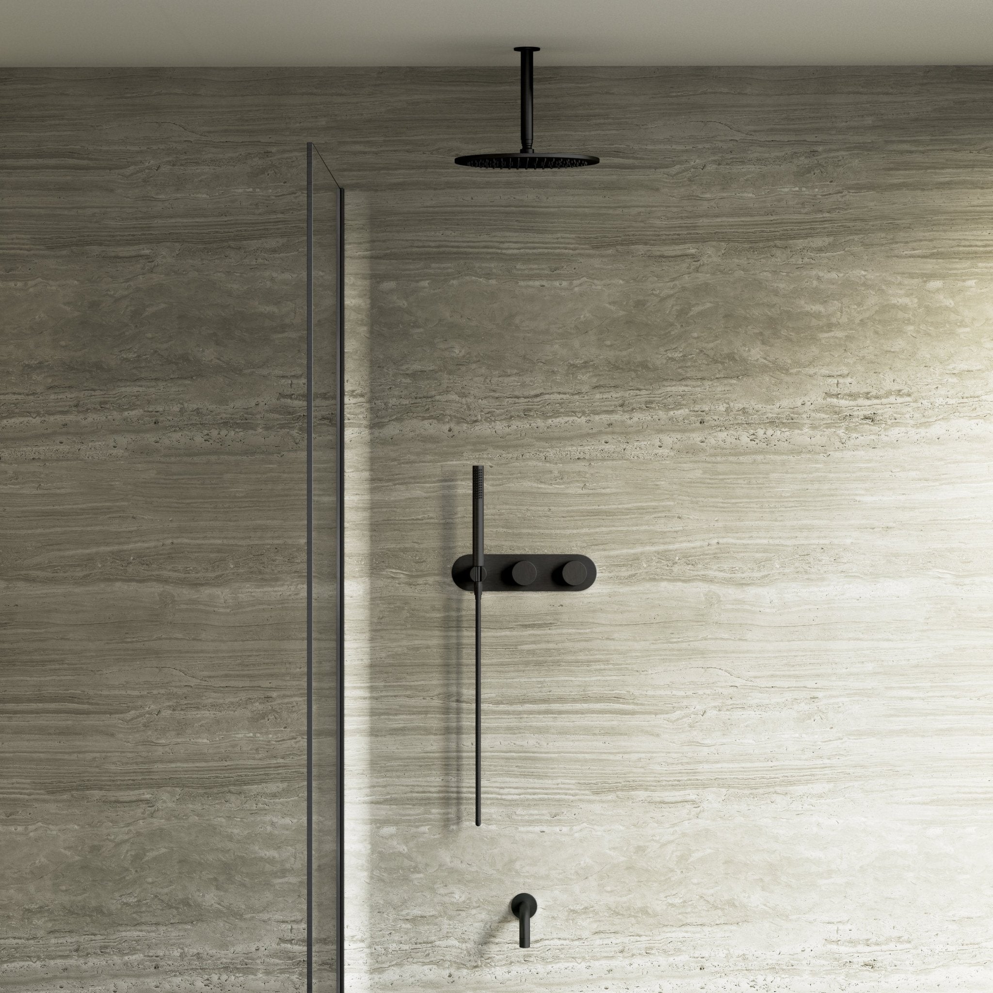 Image of Strata 2-Way Thermostatic Shower Set – Ceiling Mounted Overhead & Short Spout - Cavari