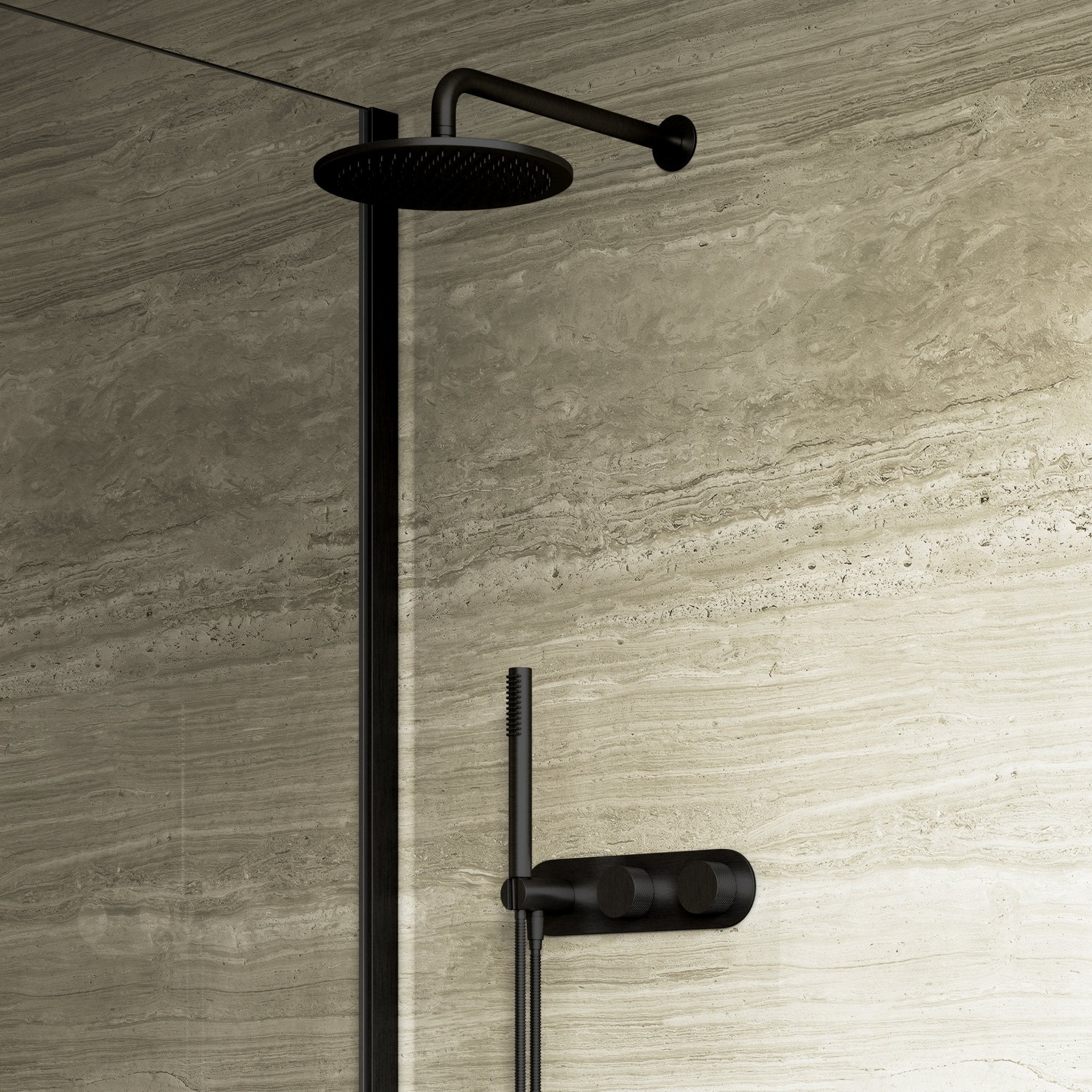Image of Strata 2-Way Thermostatic Shower Set – Overhead & Short Spout - Cavari