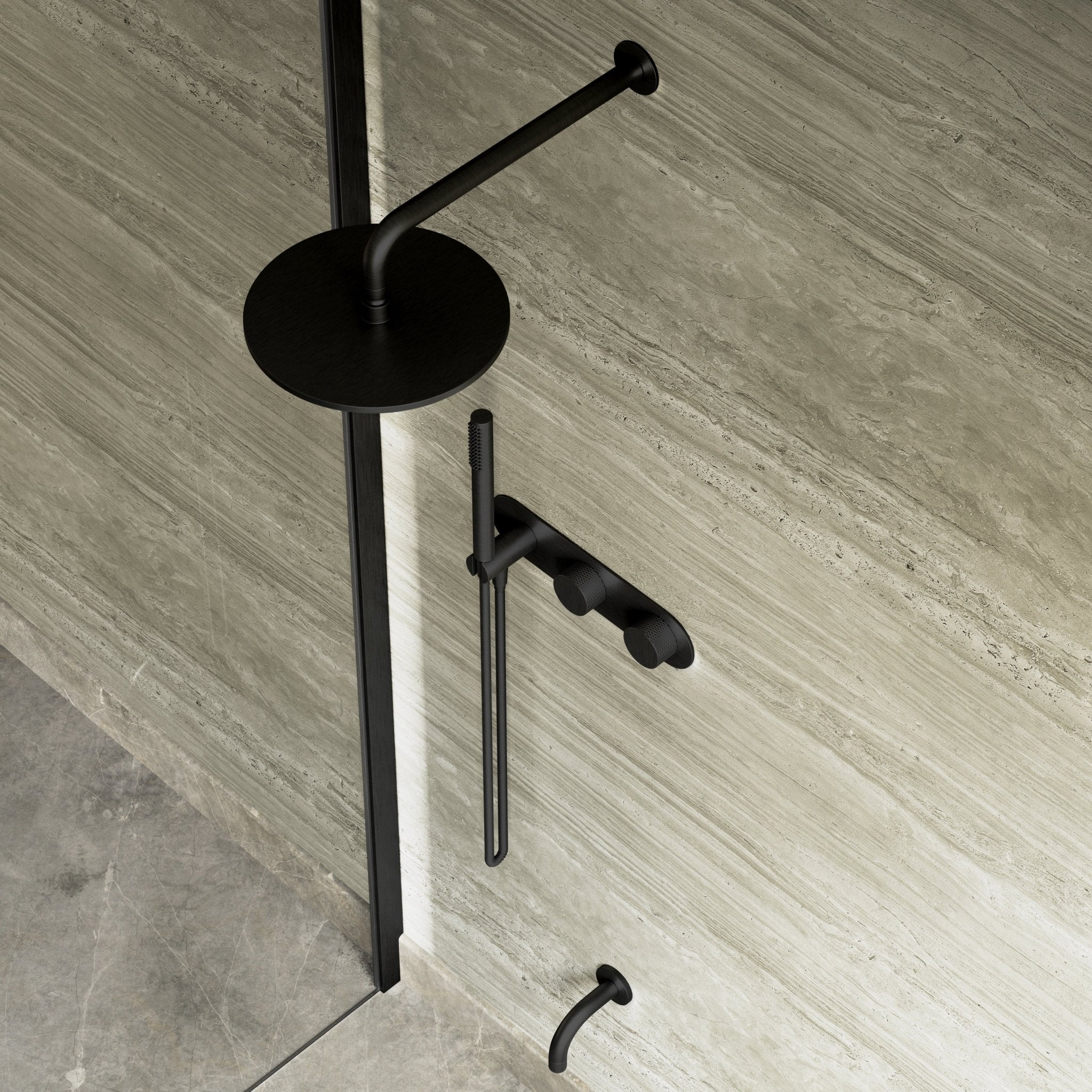 Image of Strata 2-Way Thermostatic Shower Set – Overhead & Short Spout - Cavari