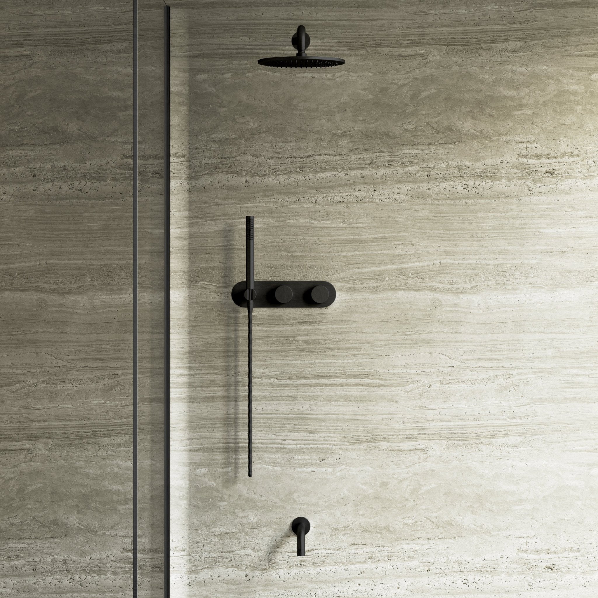 Image of Strata 2-Way Thermostatic Shower Set – Overhead & Short Spout - Cavari