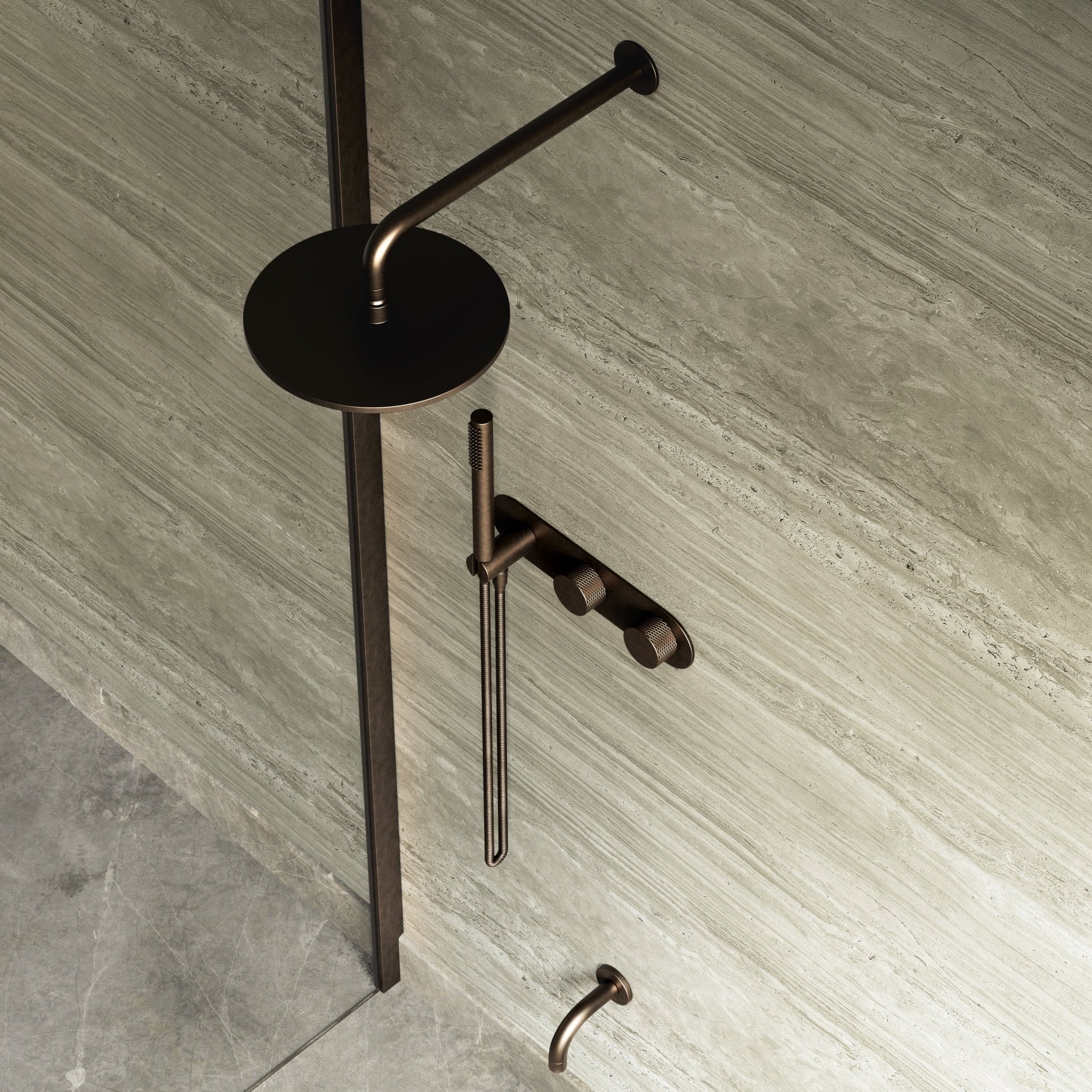Image of Strata 2-Way Thermostatic Shower Set – Overhead & Short Spout - Cavari