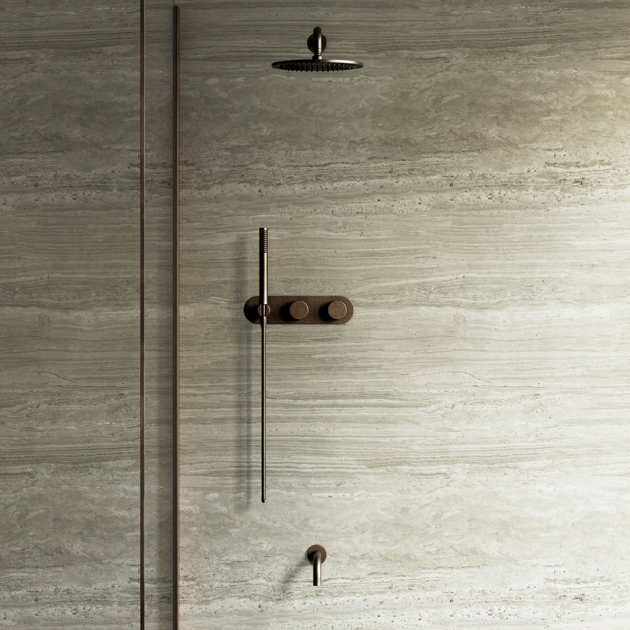 Image of Strata 2-Way Thermostatic Shower Set – Overhead & Short Spout - Cavari