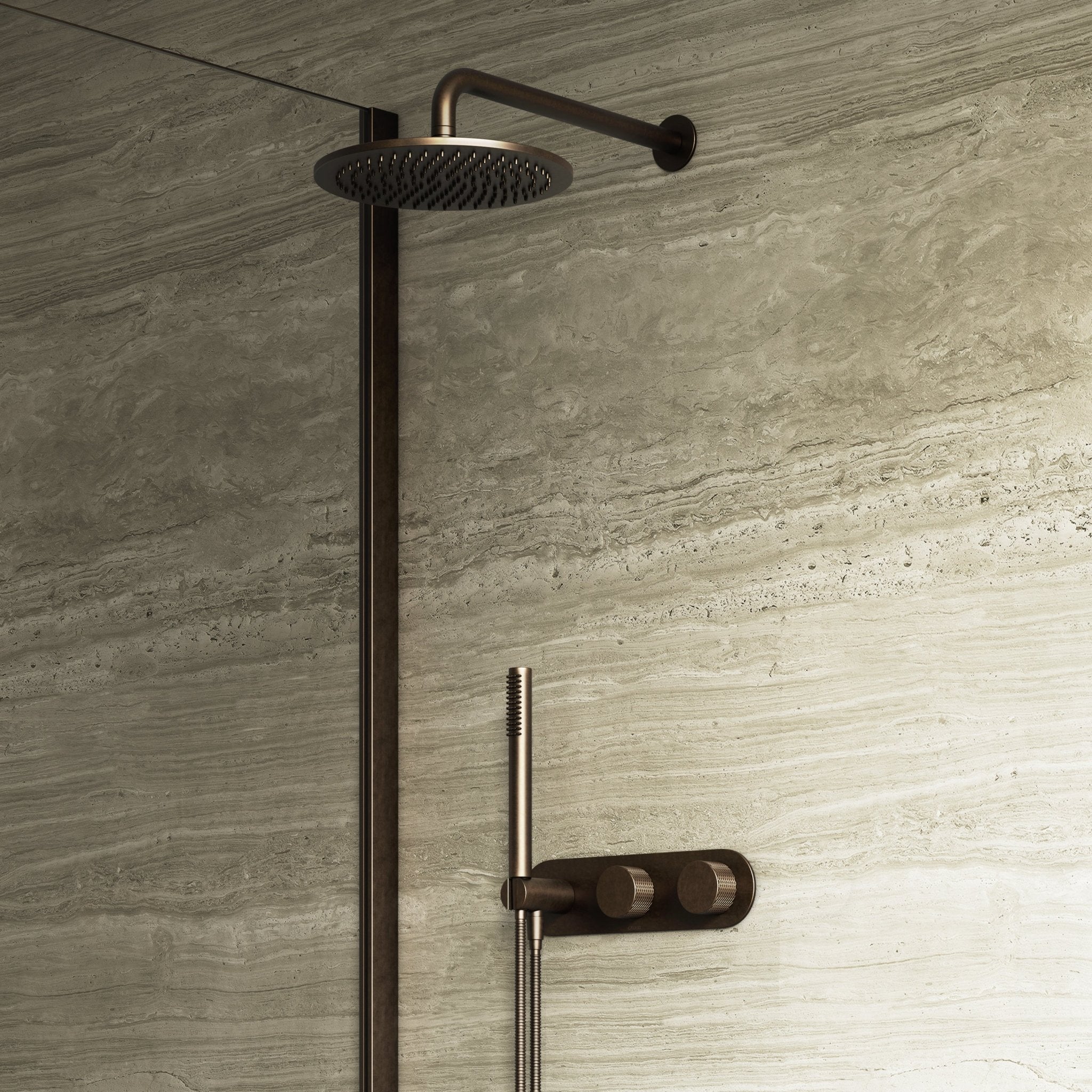 Image of Strata 2-Way Thermostatic Shower Set – Overhead & Short Spout - Cavari
