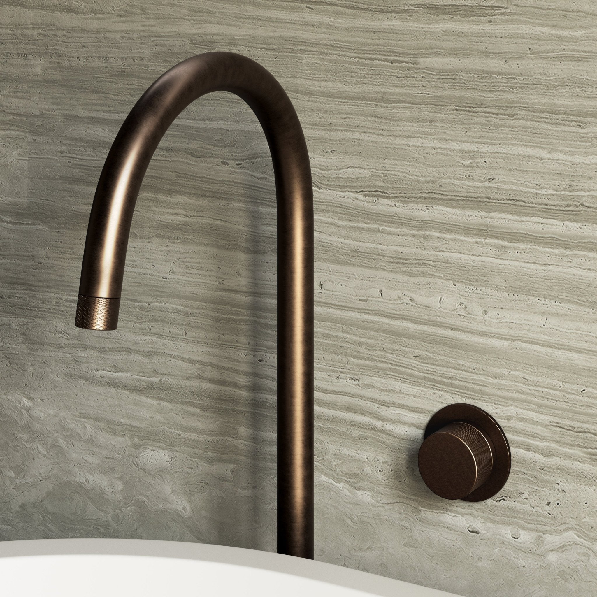 Image of Strata Bath Set – 1 Way Wall Mixer with Backplate & Floor Standing Spout - Cavari