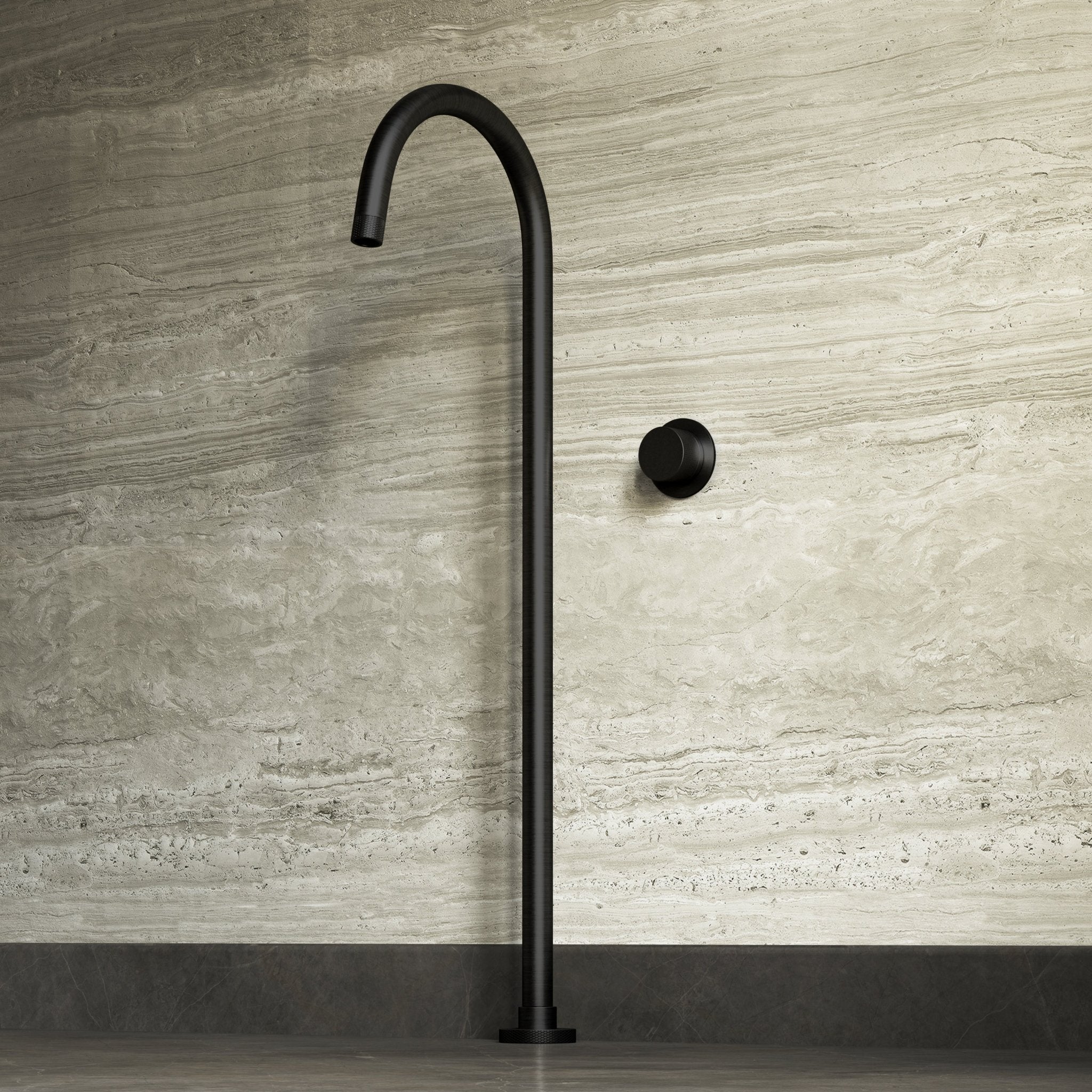 Image of Strata Bath Set – 1 Way Wall Mixer with Backplate & Floor Standing Spout - Cavari