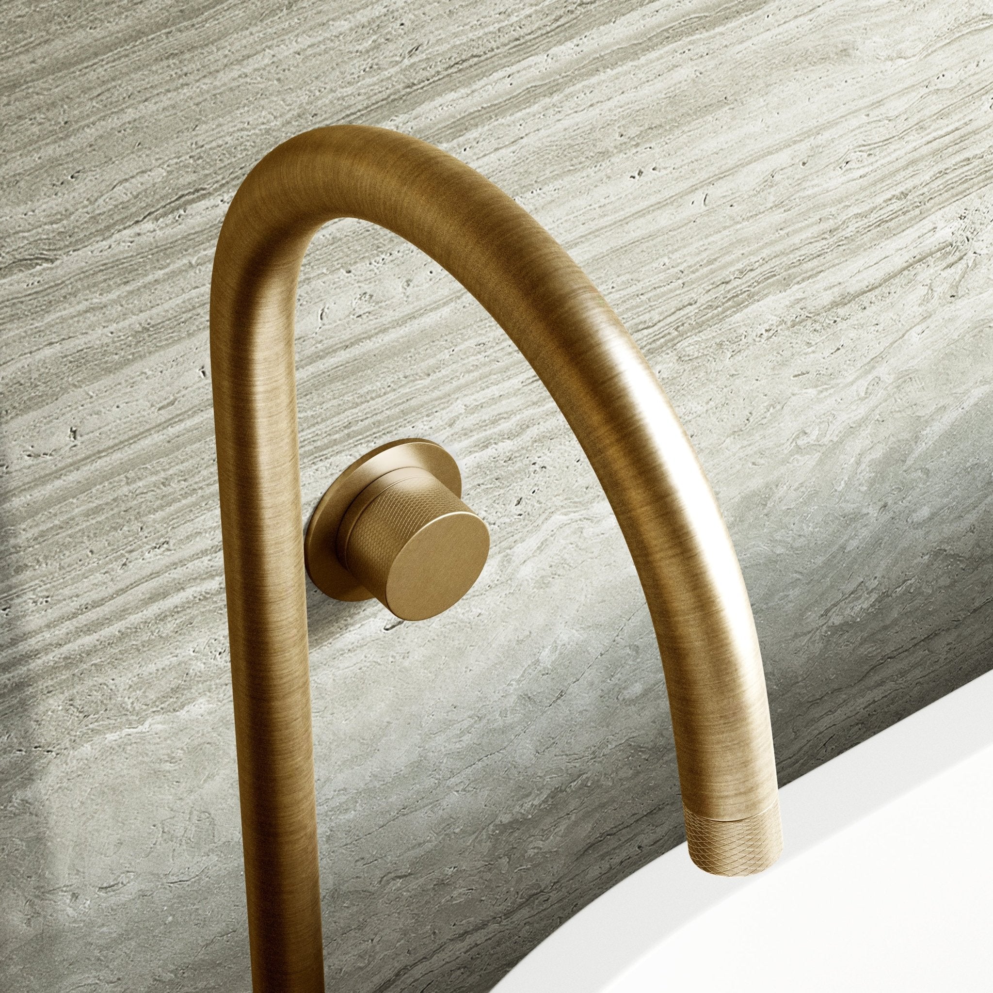 Image of Strata Bath Set – 1 Way Wall Mixer with Backplate & Floor Standing Spout - Cavari