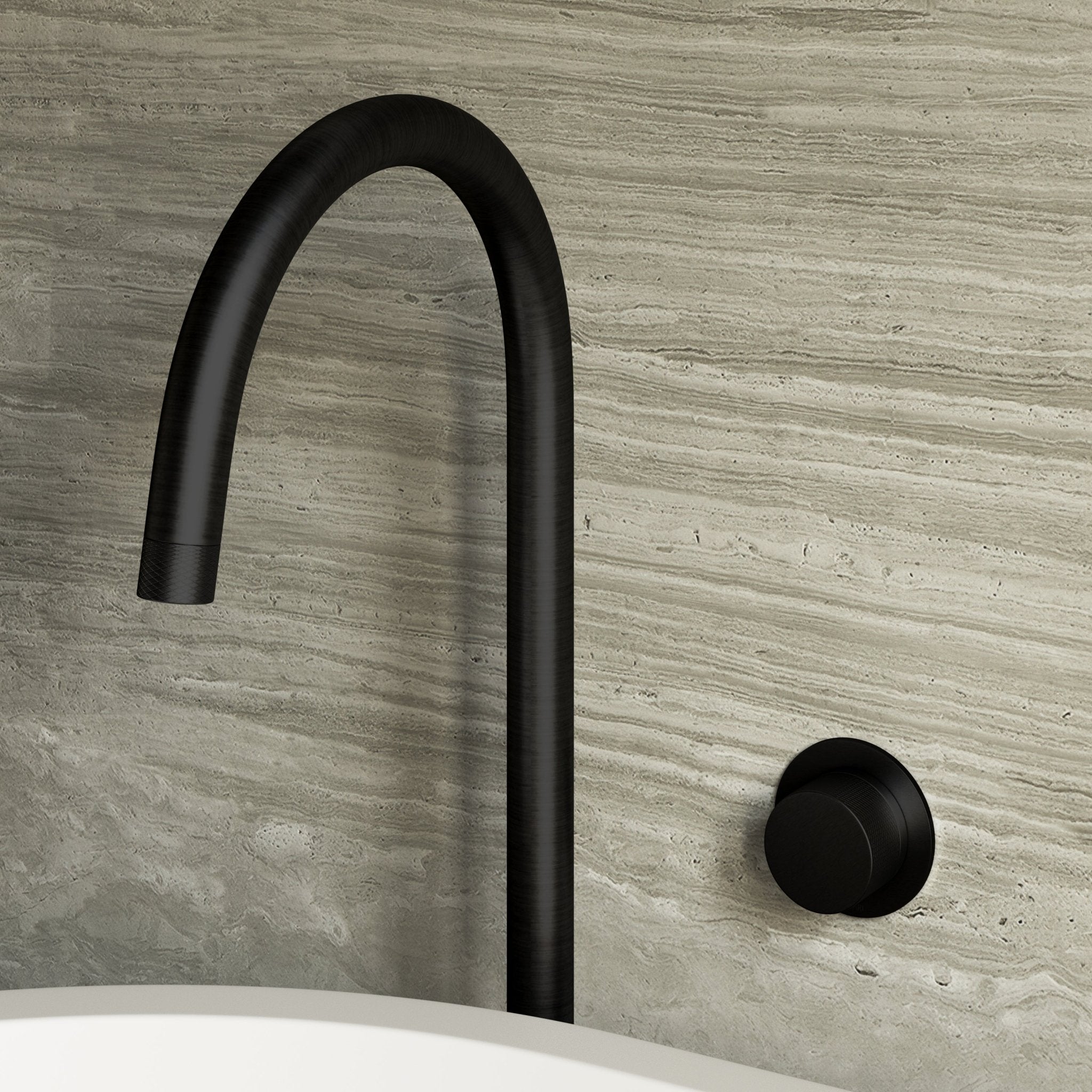 Image of Strata Bath Set – 1 Way Wall Mixer with Backplate & Floor Standing Spout - Cavari