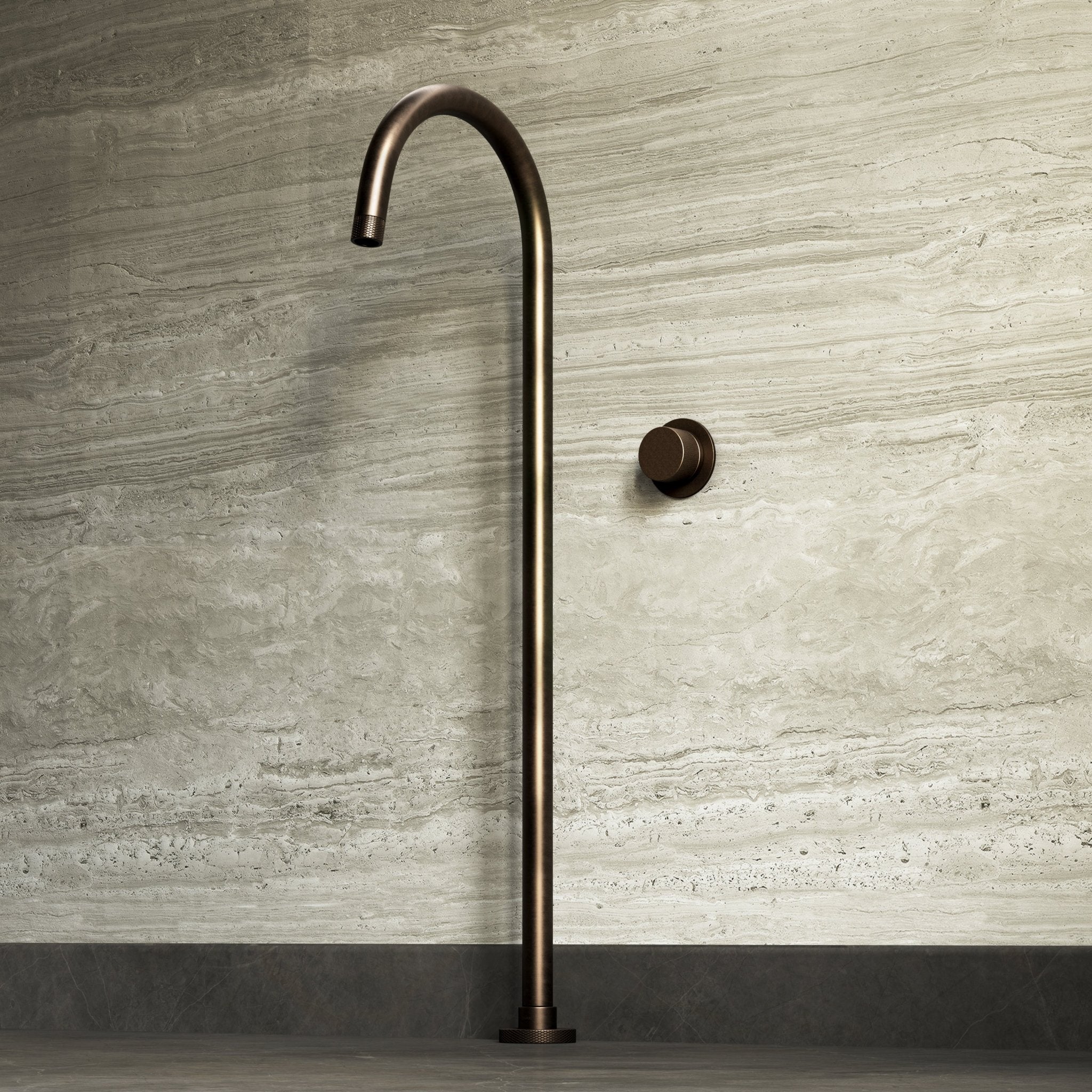 Image of Strata Bath Set – 1 Way Wall Mixer with Backplate & Floor Standing Spout - Cavari