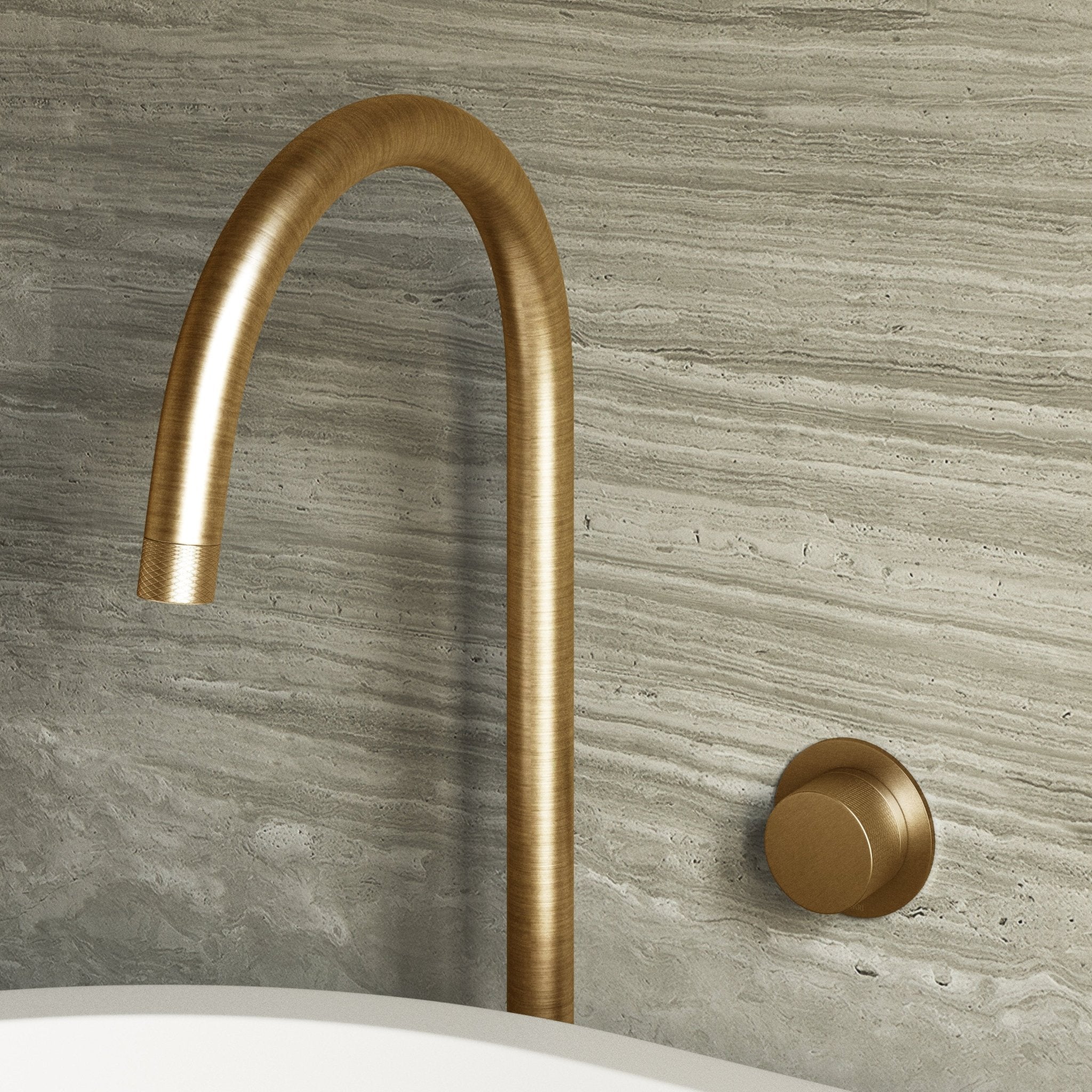 Image of Strata Bath Set – 1 Way Wall Mixer with Backplate & Floor Standing Spout - Cavari
