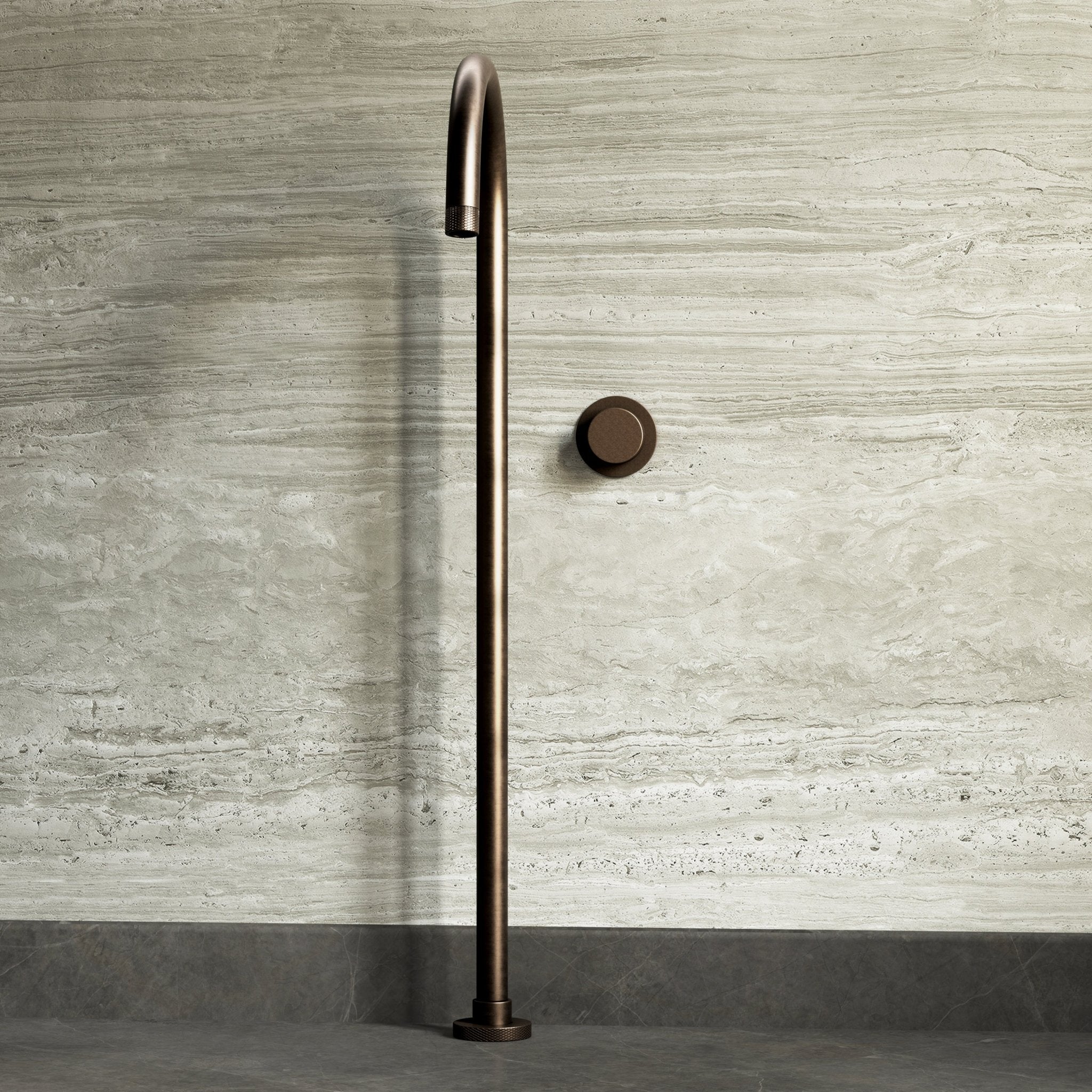Image of Strata Bath Set – 1 Way Wall Mixer with Backplate & Floor Standing Spout - Cavari