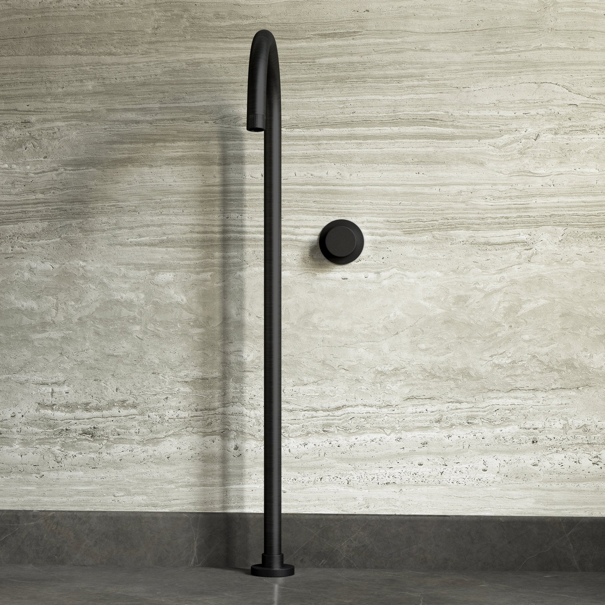 Image of Strata Bath Set – 1 Way Wall Mixer with Backplate & Floor Standing Spout - Cavari